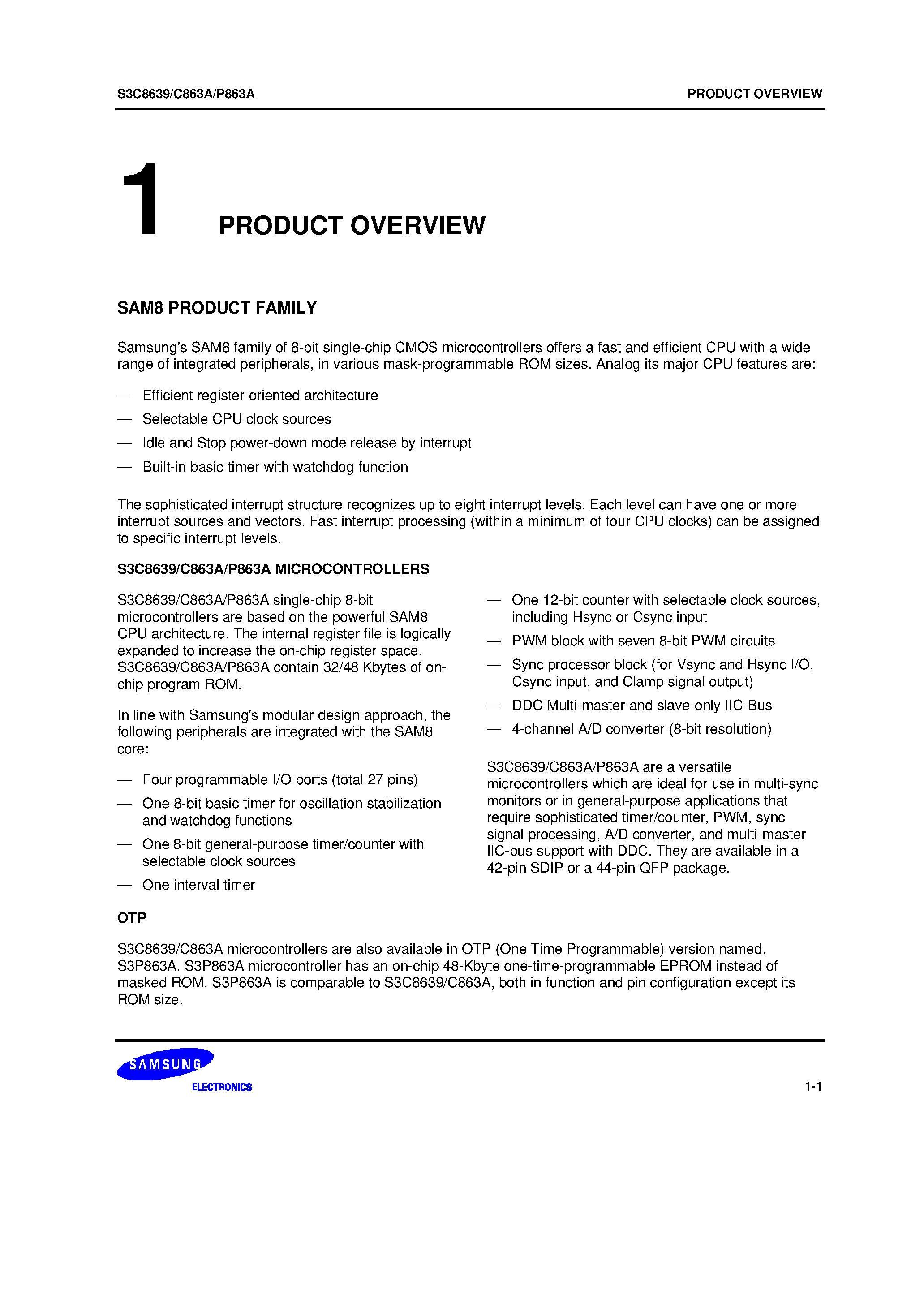 Даташит S3C863A - 8-bit single-chip CMOS microcontroller страница 1