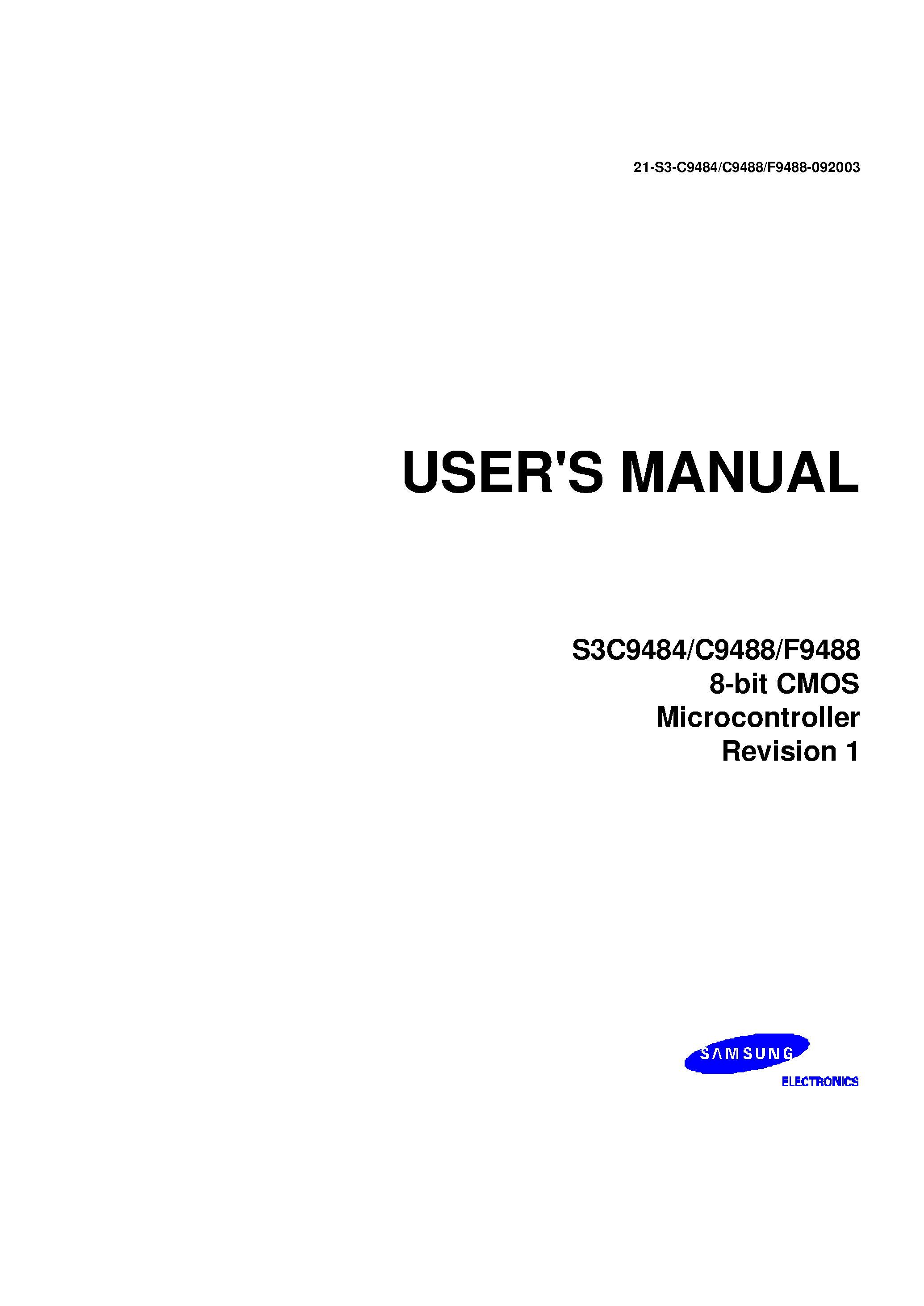 Datasheet S3C9488 - 8-bit CMOS Microcontroller Revision 1 page 1