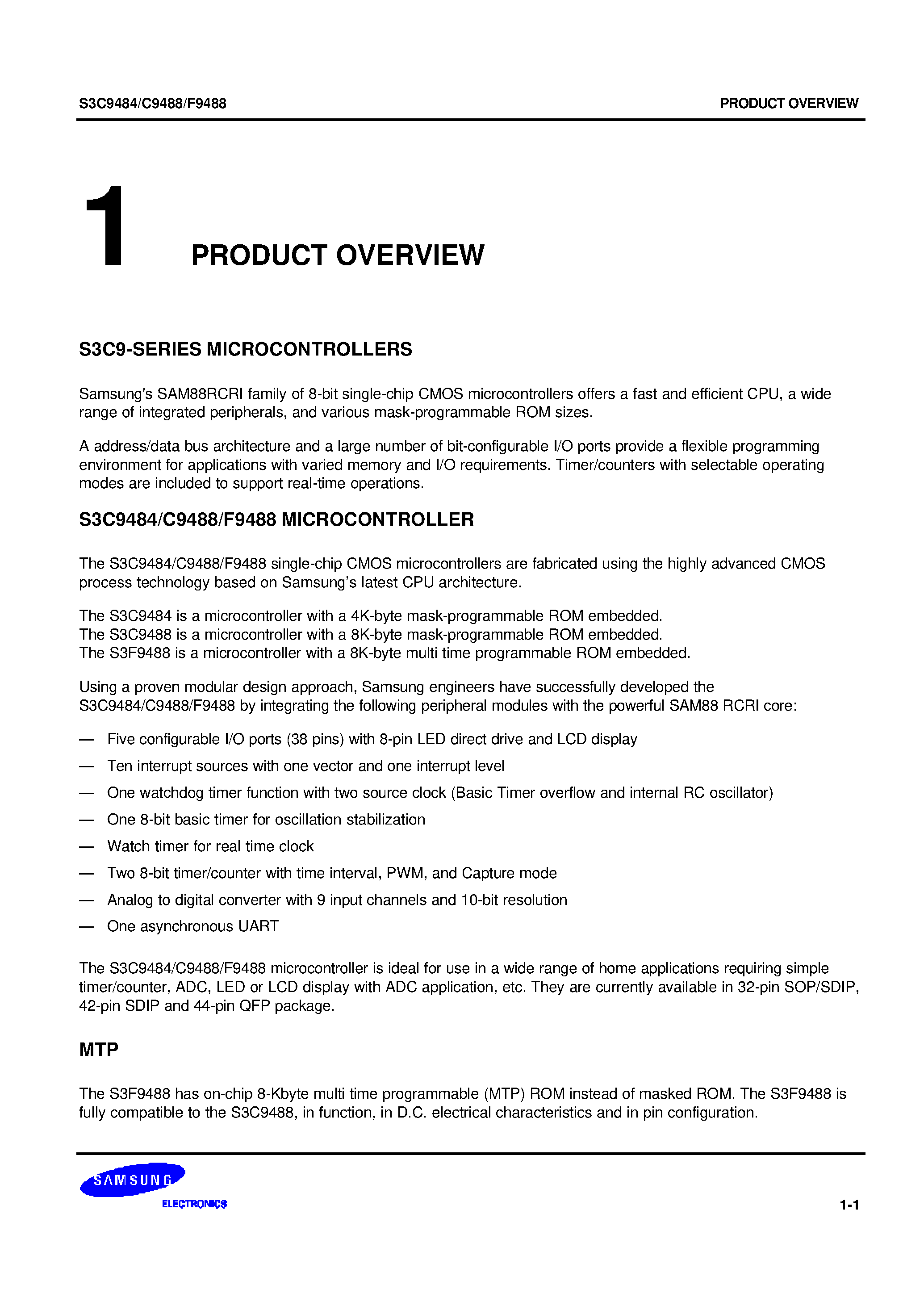 Datasheet S3C9488 - 8-bit CMOS Microcontroller Revision 1 page 2