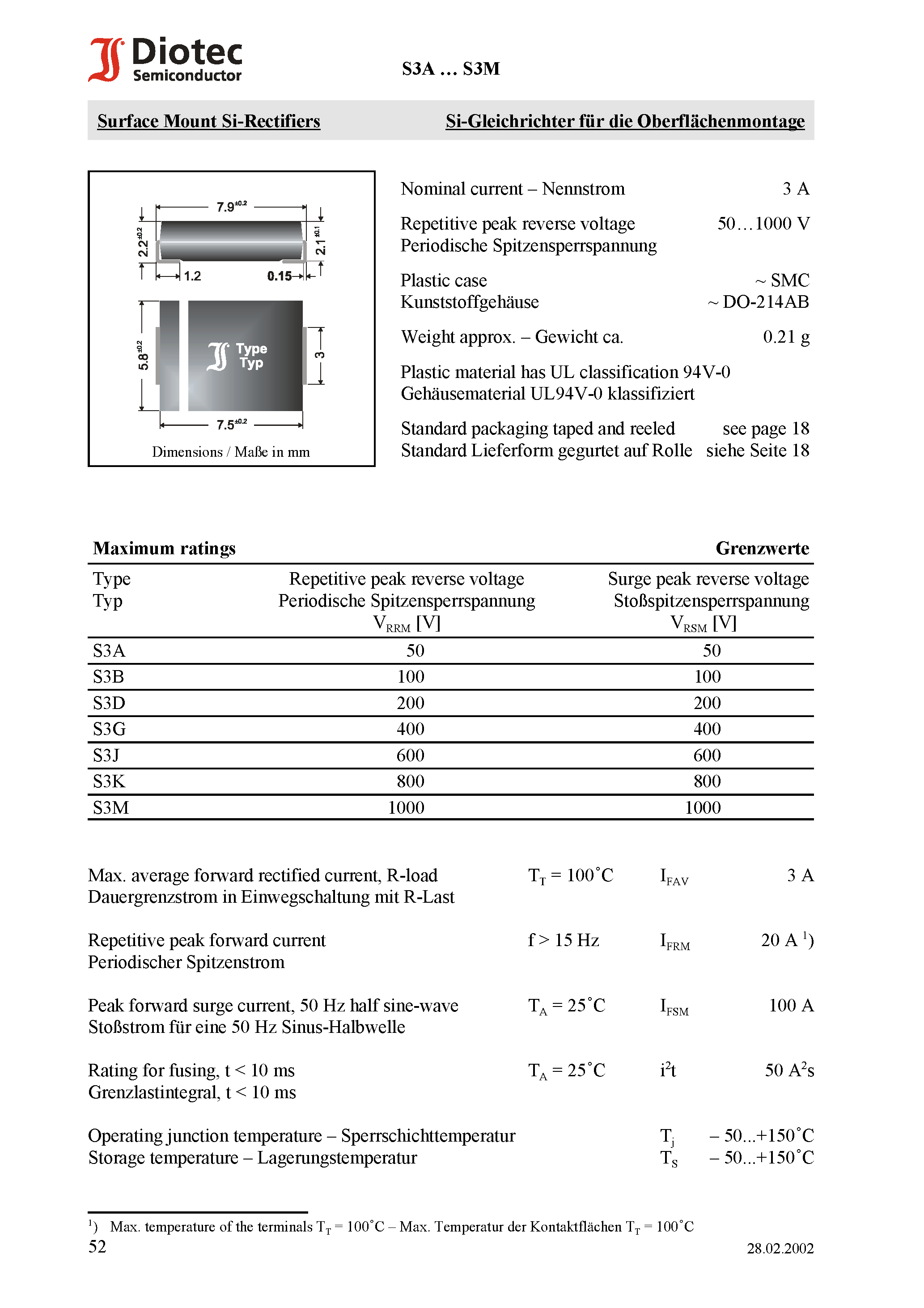 Datasheet S3D - Surface Mount Si-Rectifiers page 1