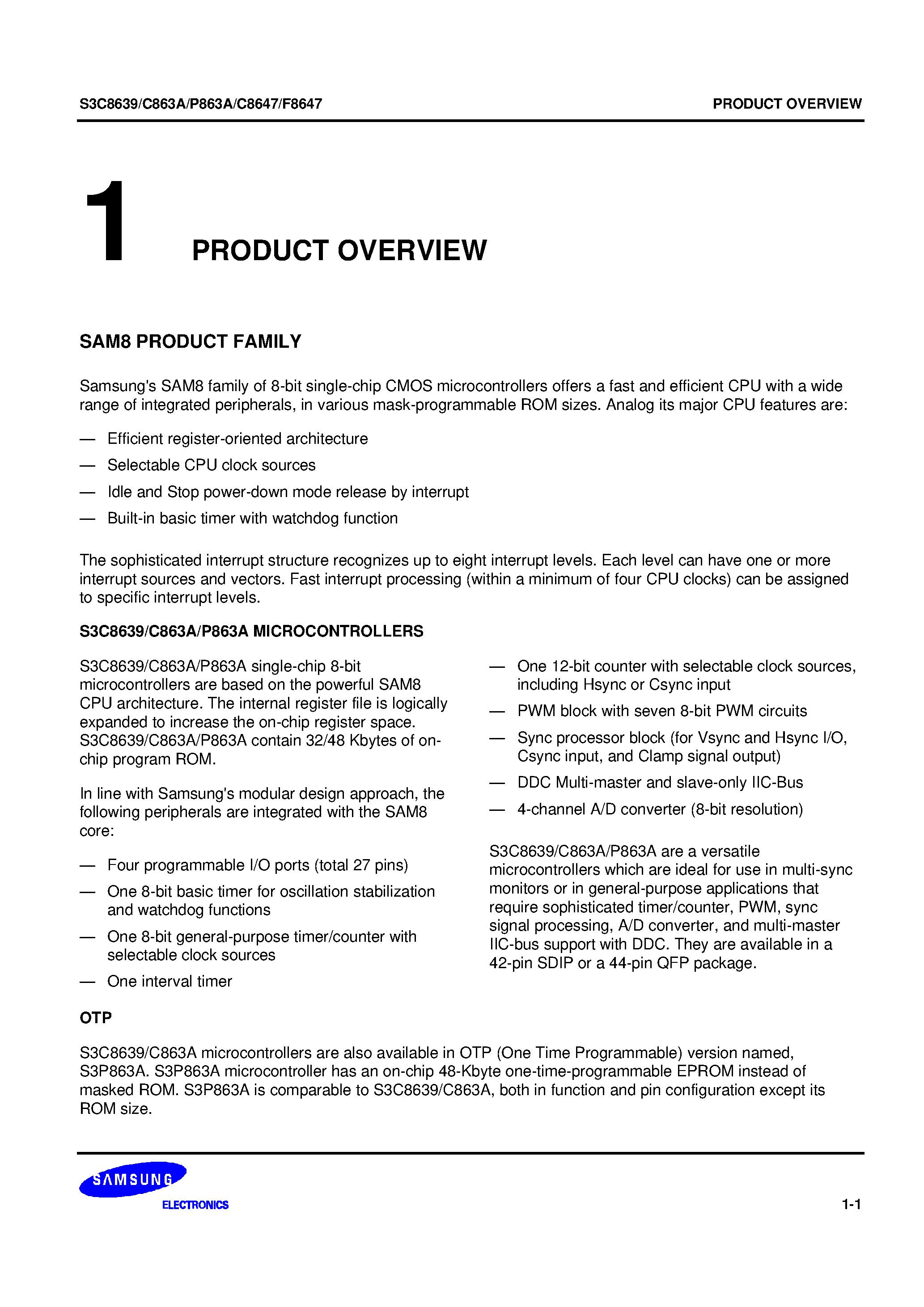 Даташит S3F8647 - 8-bit single-chip CMOS microcontroller страница 1