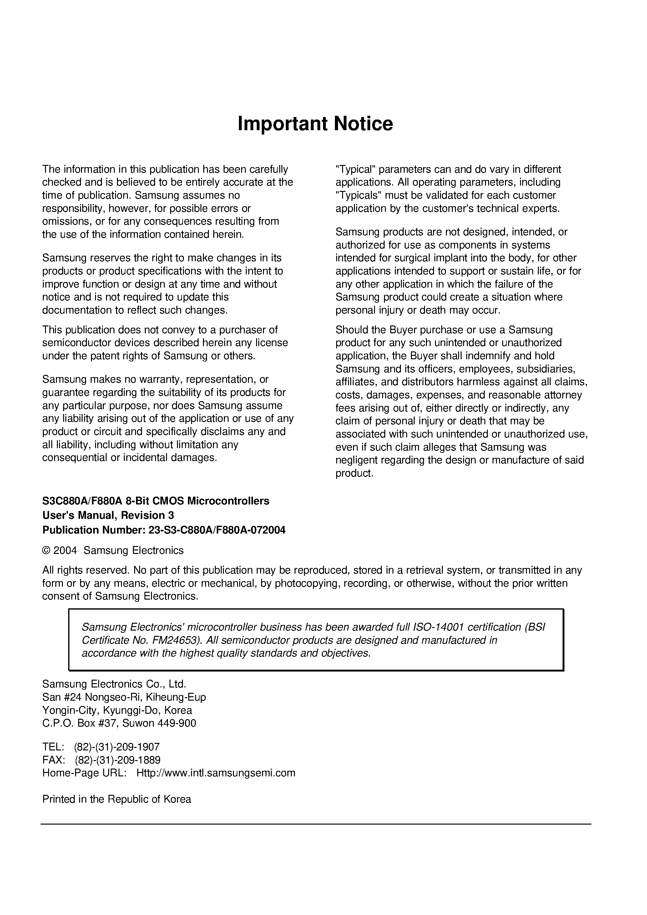 Datasheet S3F880A - 8-BIT CMOS 8-BIT 8-BIT MICROCONTROLLERS page 2