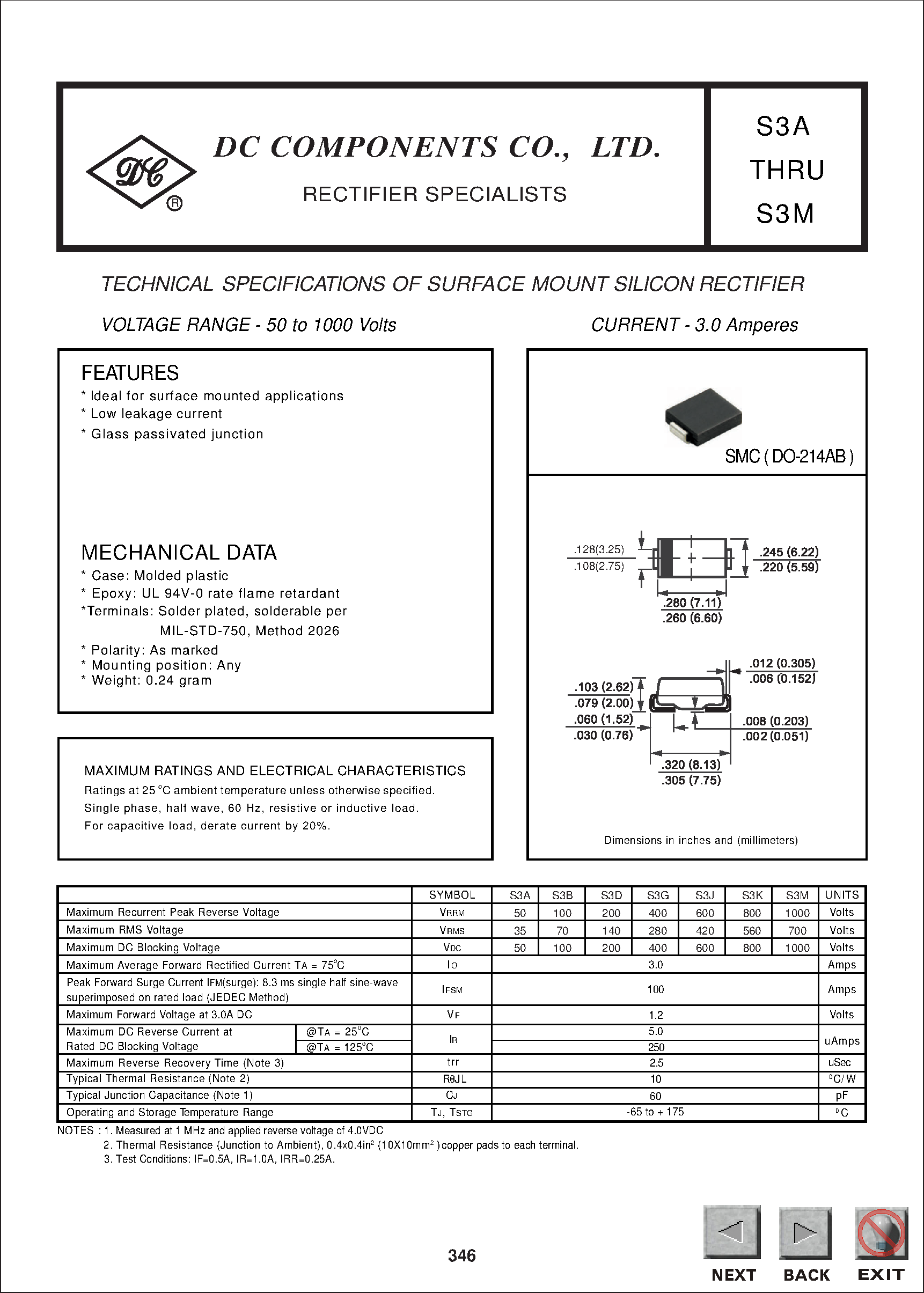 Datasheet S3K page 1 Datasheet S3K - TECHNICAL SPECIFICATIONS OF SURFACE MOUNT SILICON RECTIFIER page 1