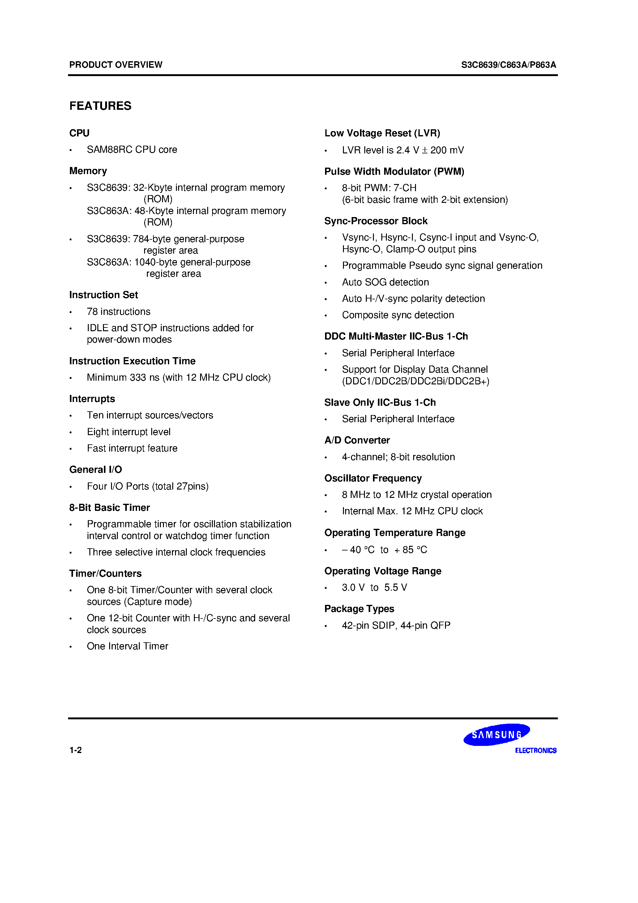Даташит S3P863A - 8-bit single-chip CMOS microcontroller страница 2