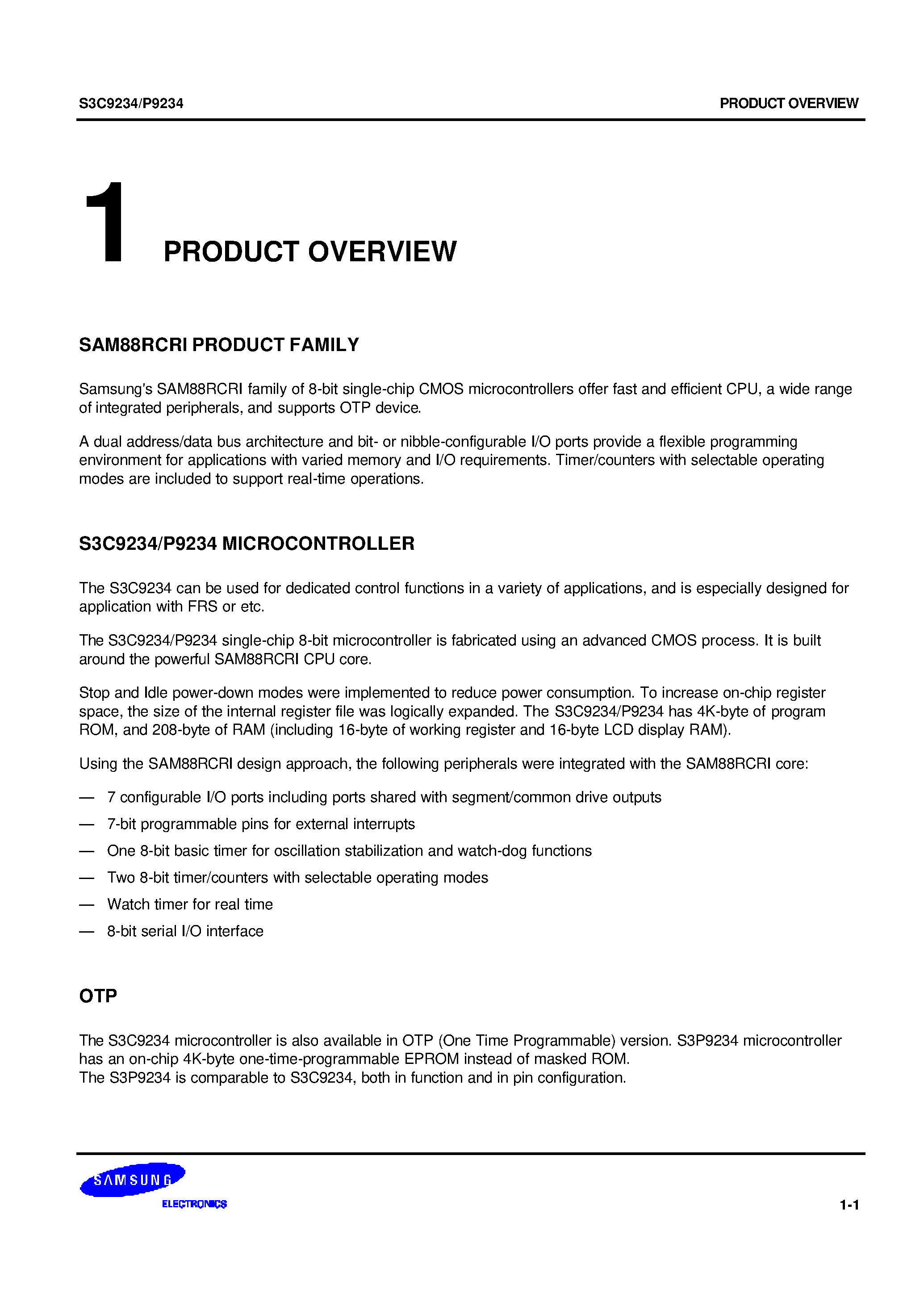 Даташит S3P9234 - 8-Bit CMOS Microcontroller страница 2