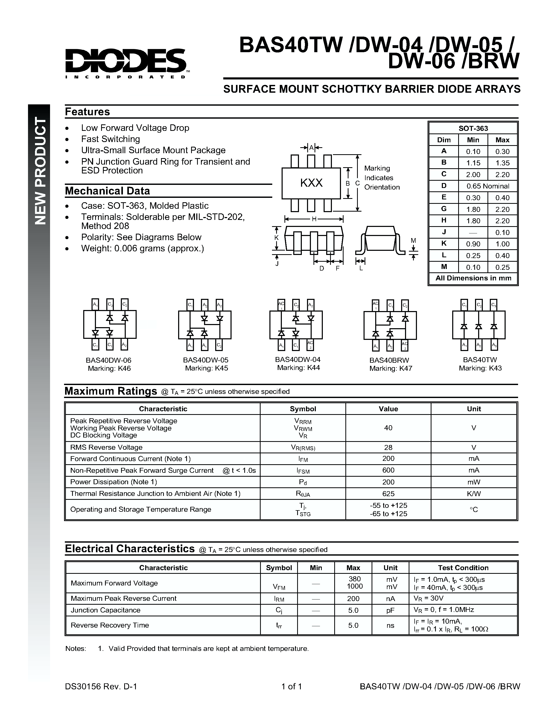 Datasheet S40B - SURFACE MOUNT SCHOTTKY BARRIER DIODE ARRAYS page 1