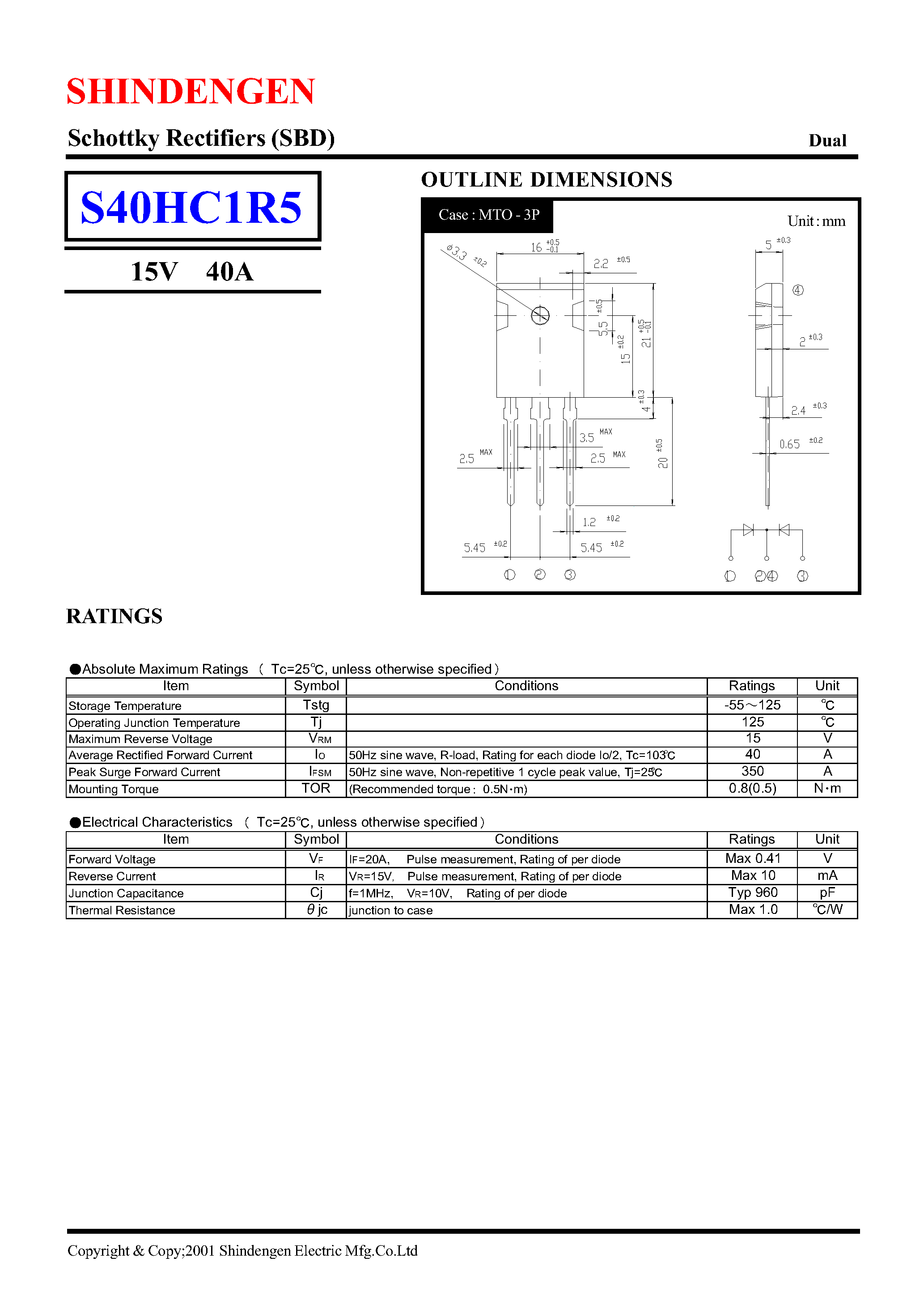 Datasheet S40HC1R5 page 1 Datasheet S40HC1R5 - SCHOTTKY RECTIFIERS SBD page 1