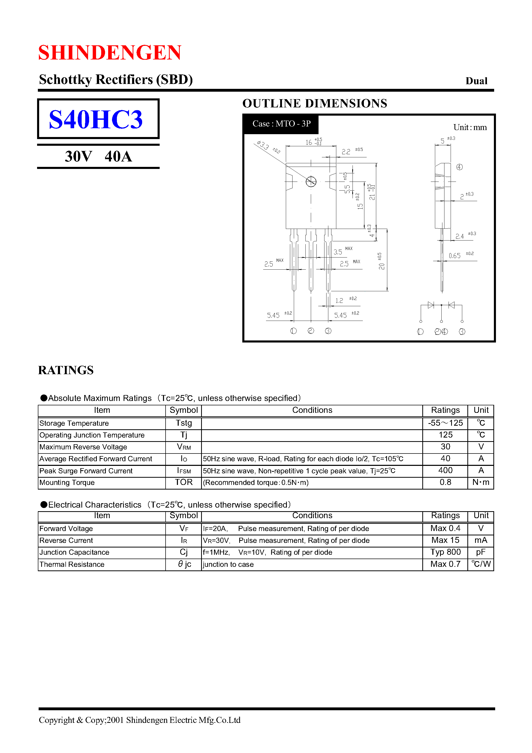 Datasheet S40HC3 page 1 Datasheet S40HC3 - SCHOTTKY RECTIFIERS (SBD) page 1