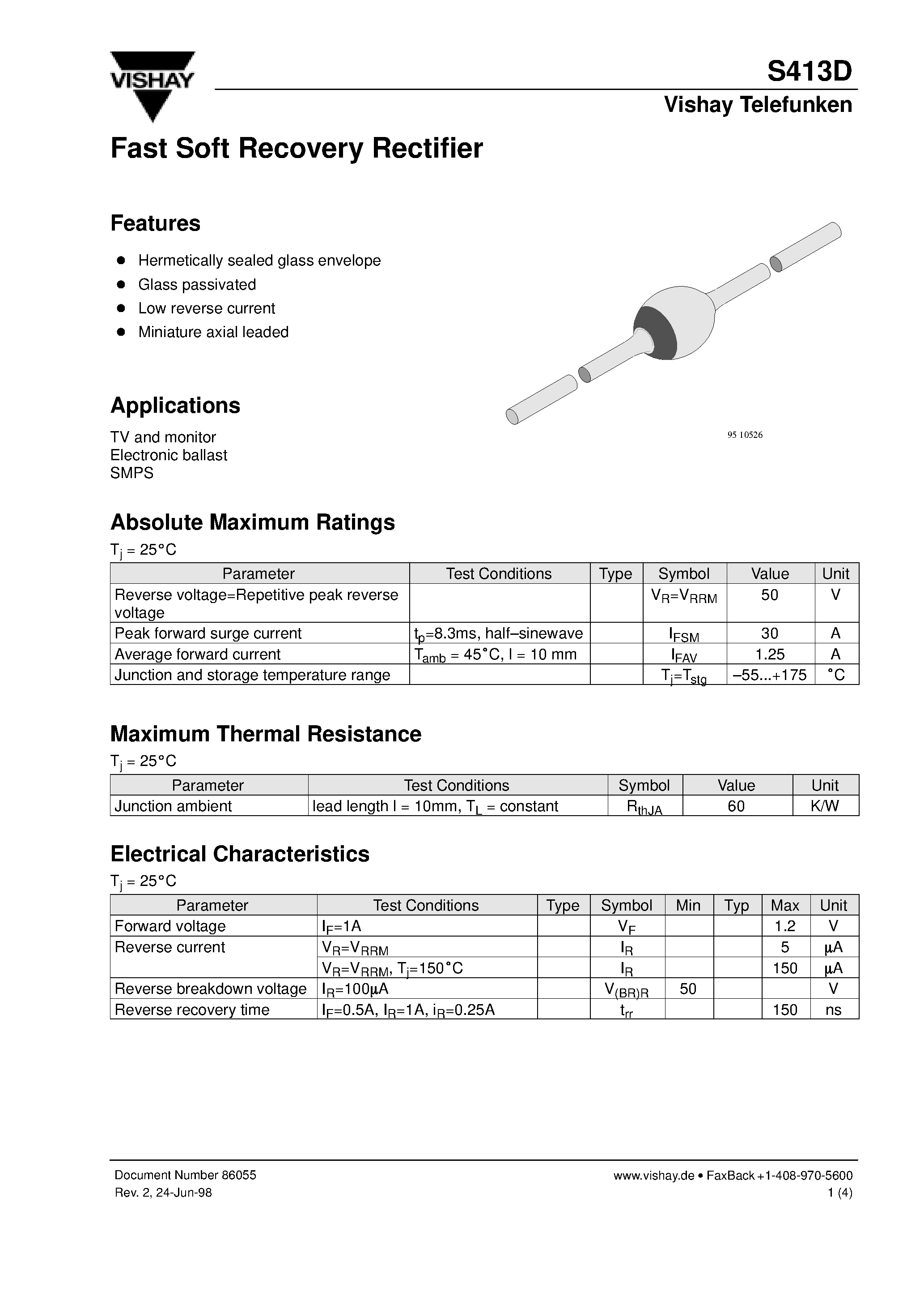 Datasheet S413D page 1 Datasheet S413D - Fast Soft Recovery Rectifier page 1