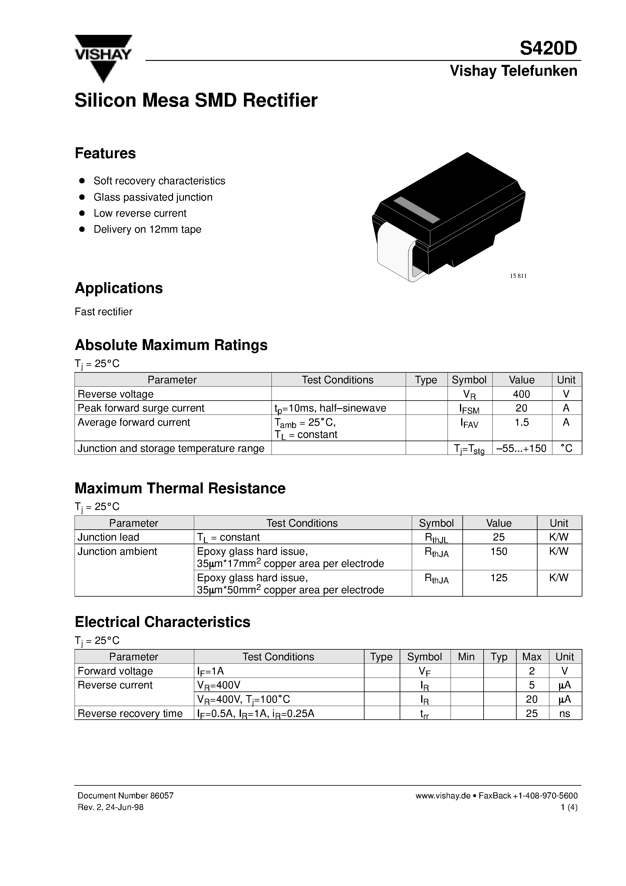Datasheet S420D page 1 Datasheet S420D - Silicon Mesa SMD Rectifier page 1