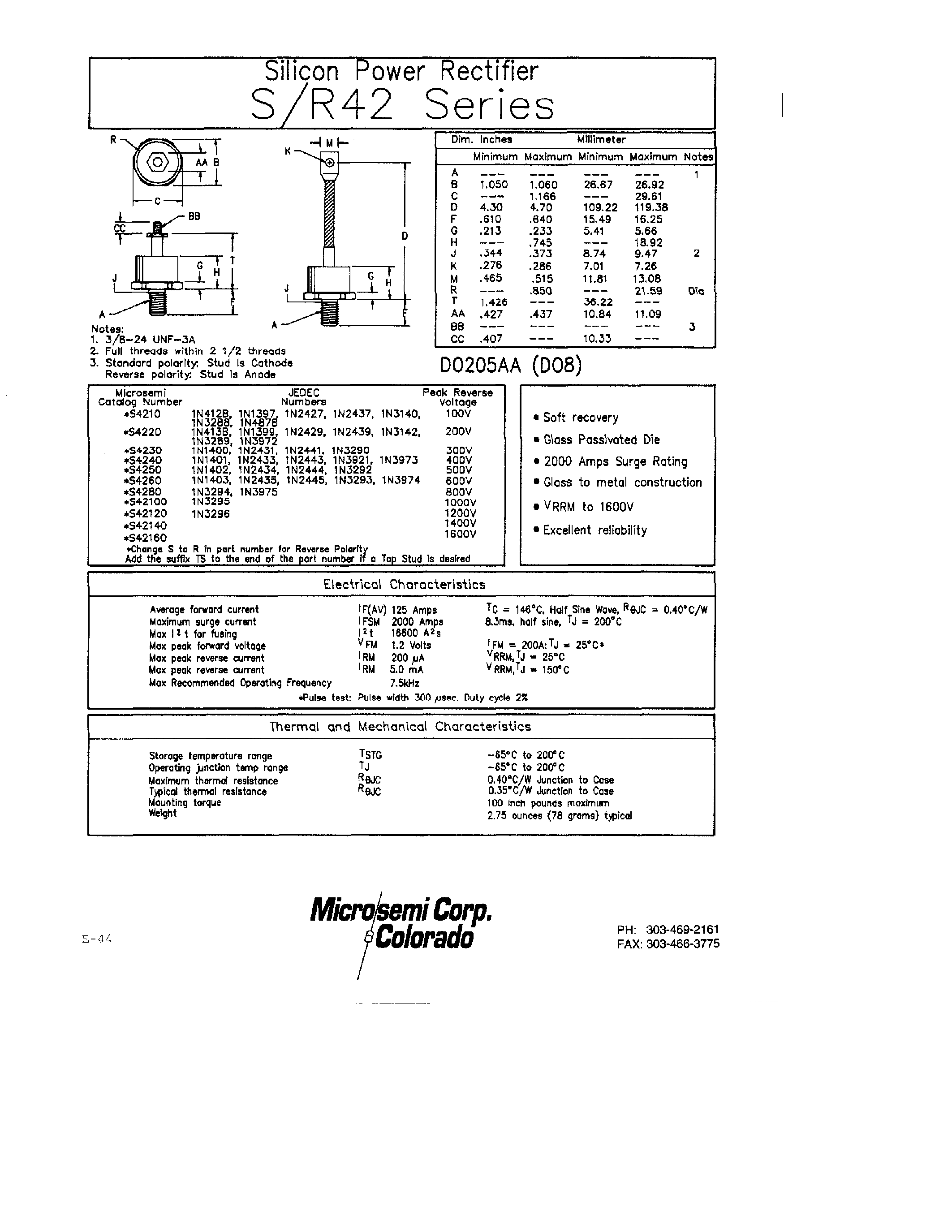 Datasheet S4260 page 1 Datasheet S4260 - Silicon Power Rectifier page 1