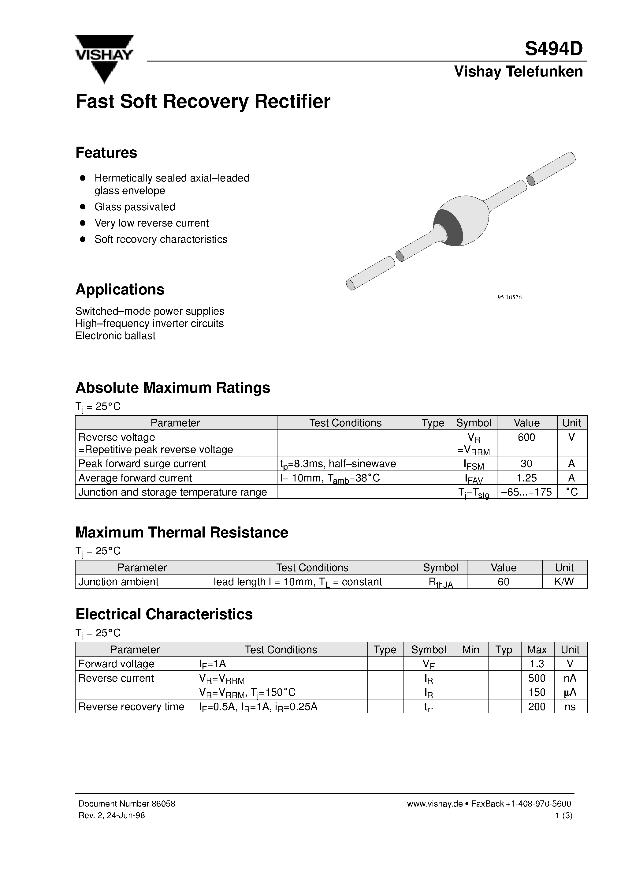 Datasheet S494D page 1 Datasheet S494D - Fast Soft Recovery Rectifier page 1