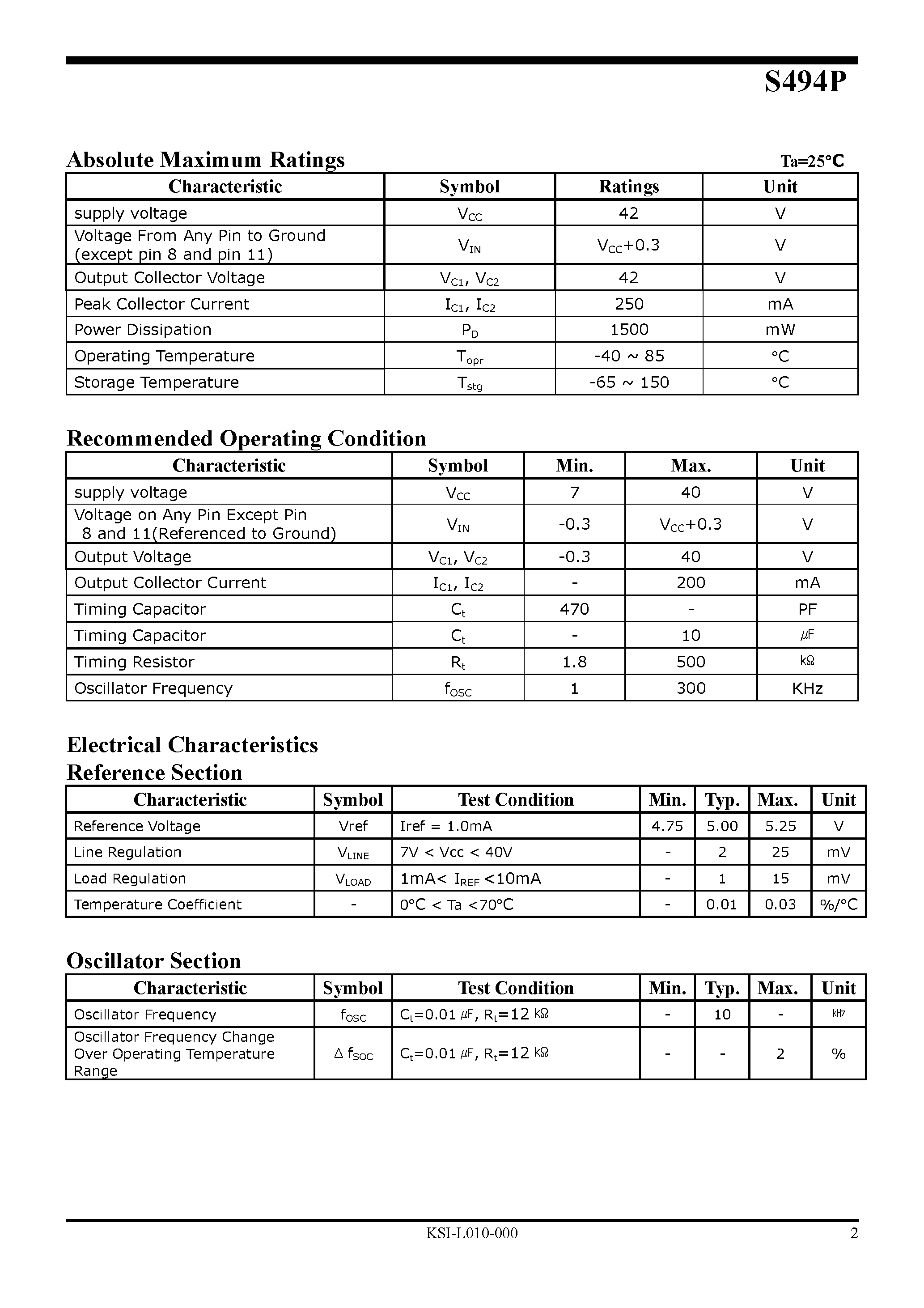 Даташит на микросхему S494P страница 2 Даташит S494P - Pulse Width Modulation страница 2
