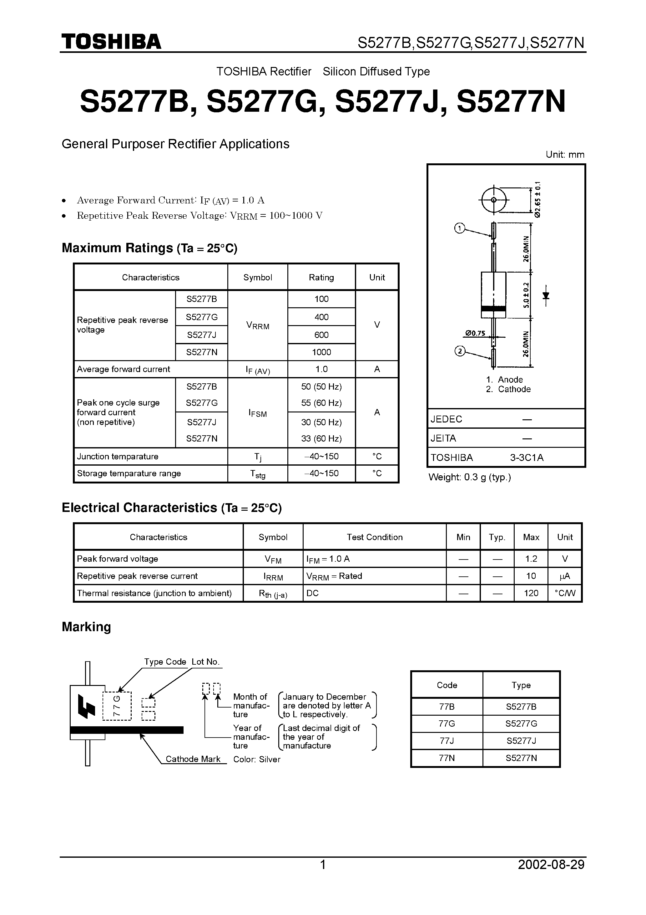 Datasheet S5277N page 1 Datasheet S5277N - General Purposer Rectifier Applications page 1