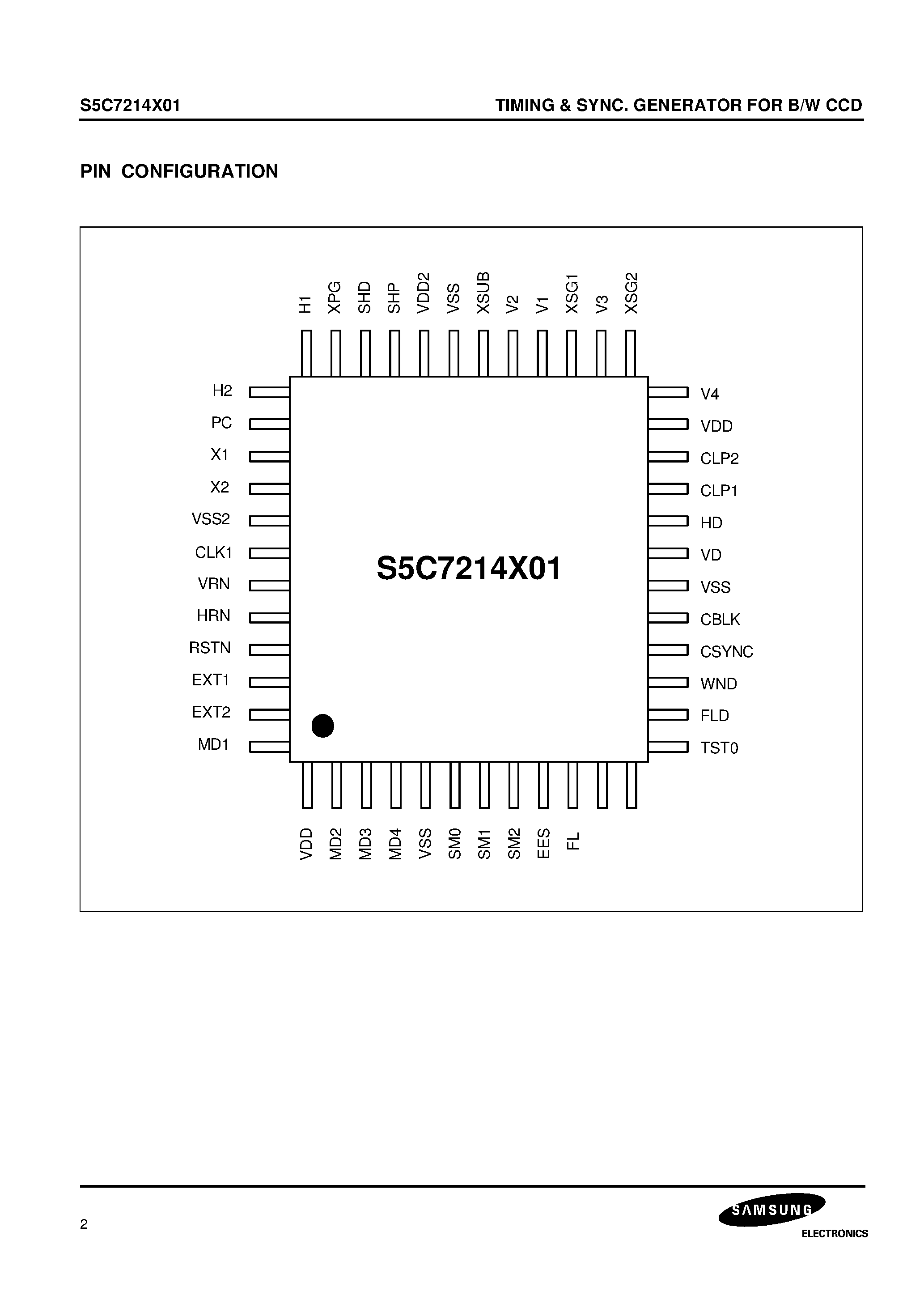 Даташит на микросхему S5C7214X01-E0R0 страница 2 Даташит S5C7214X01-E0R0 - TIMING & SYNC. GENERATOR FOR B/W CCD страница 2