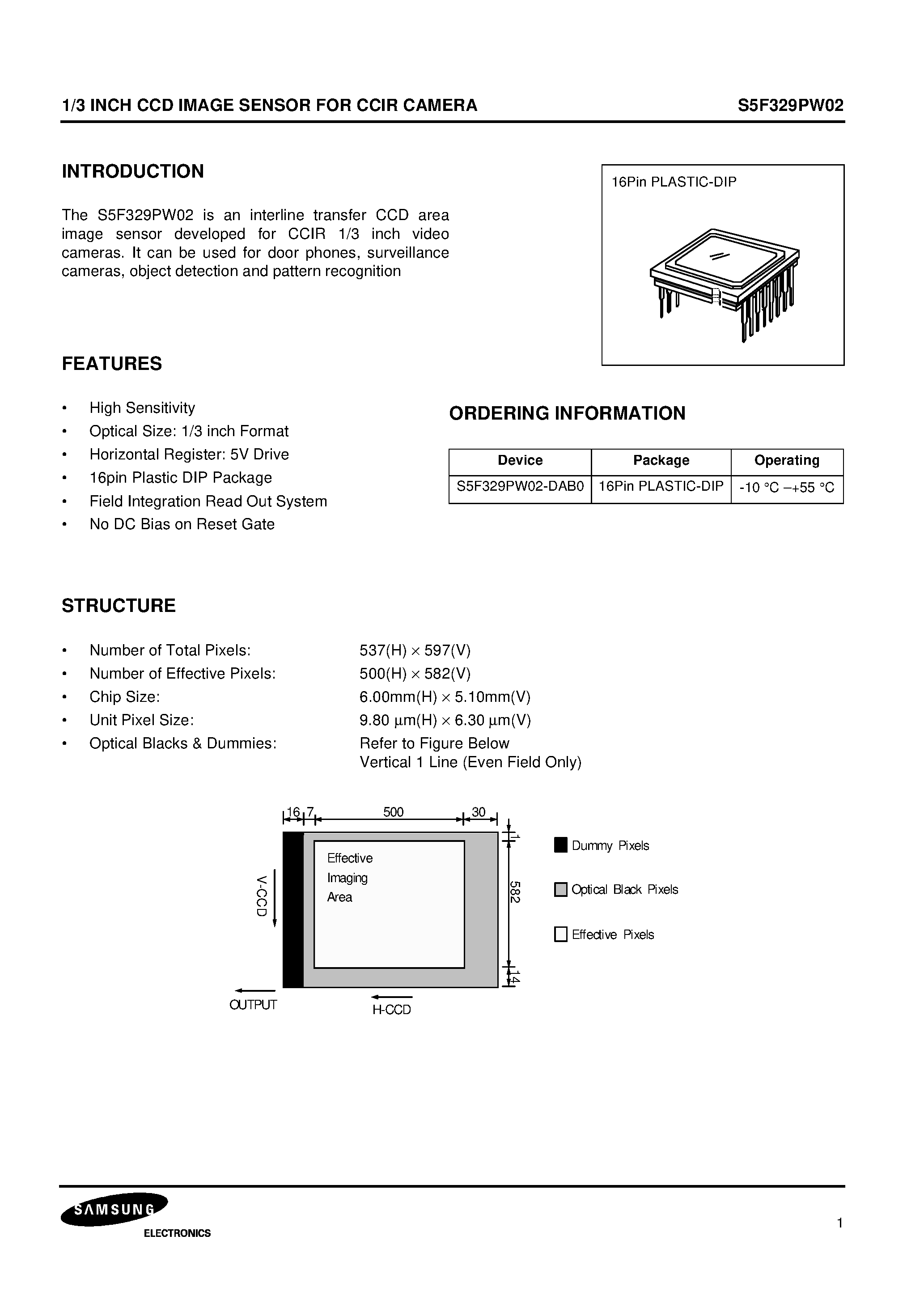 Datasheet S5F329PW02 - 1/3 INCH CCD IMAGE SENSOR FOR CCIR CAMERA page 1