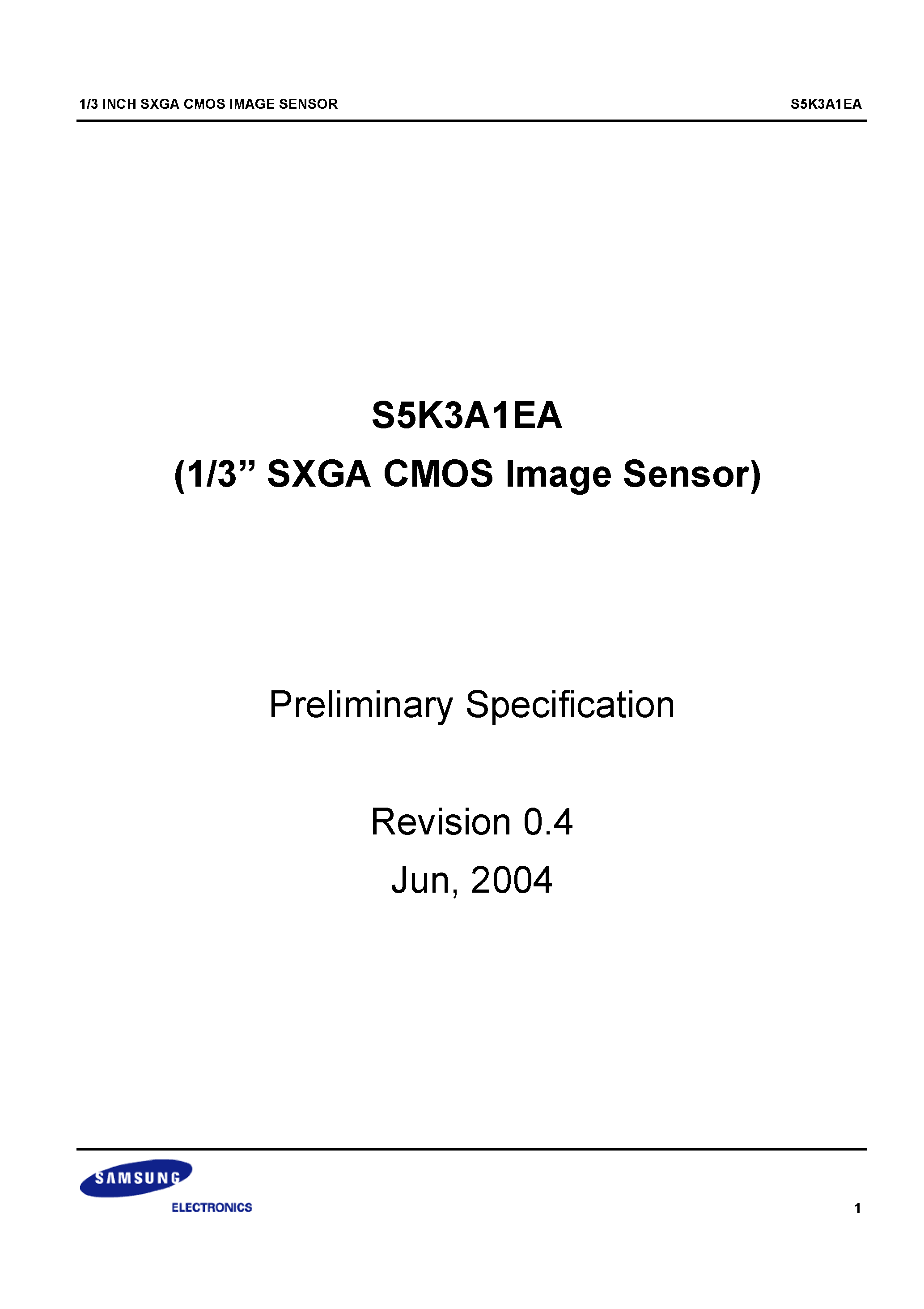 Datasheet S5K3A1EA02 - (1/3 SXGA CMOS Image Sensor) page 1