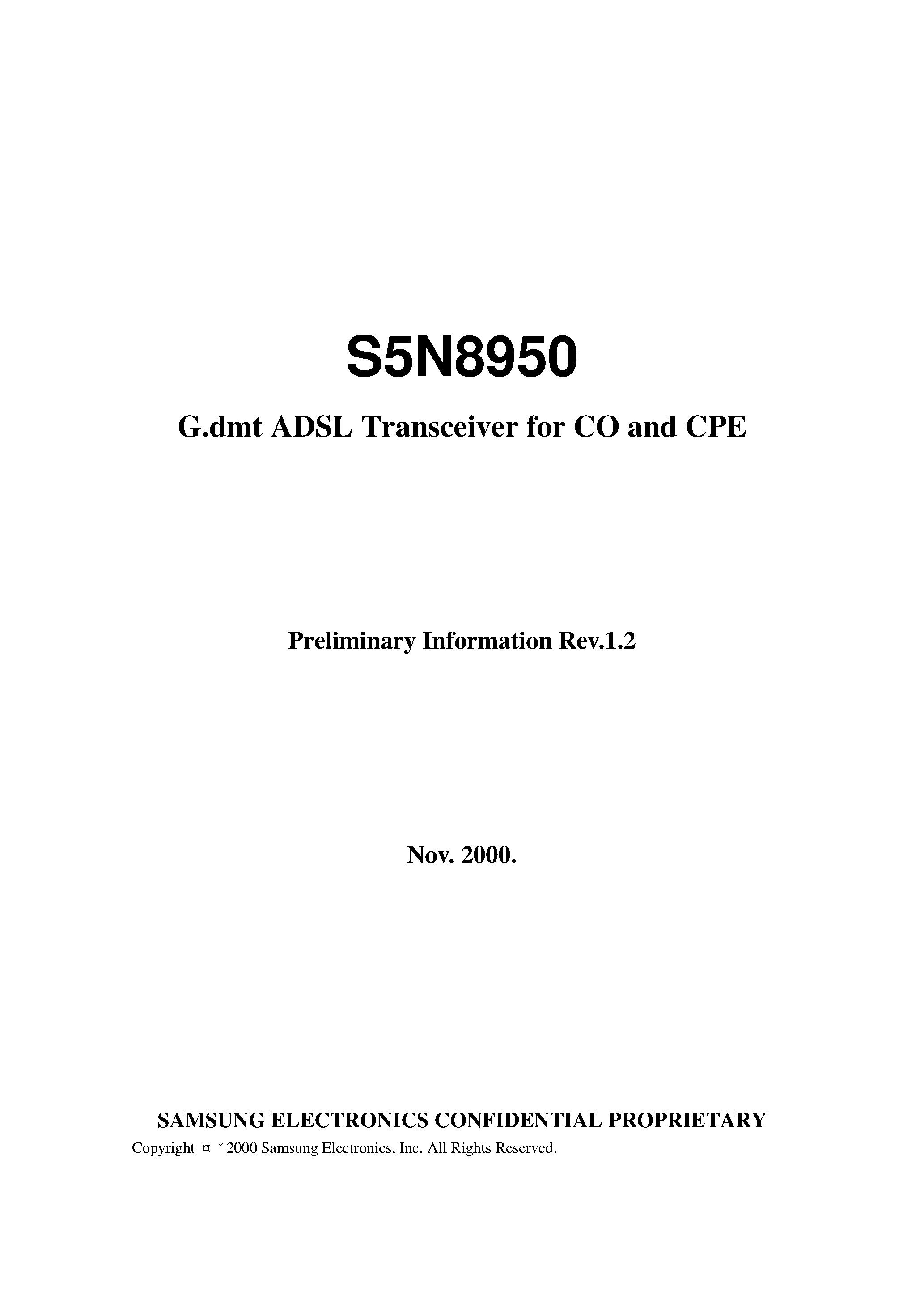 Datasheet S5N8950 page 1 Datasheet S5N8950 - G.dmt ADSL Transceiver for CO and CPE page 1