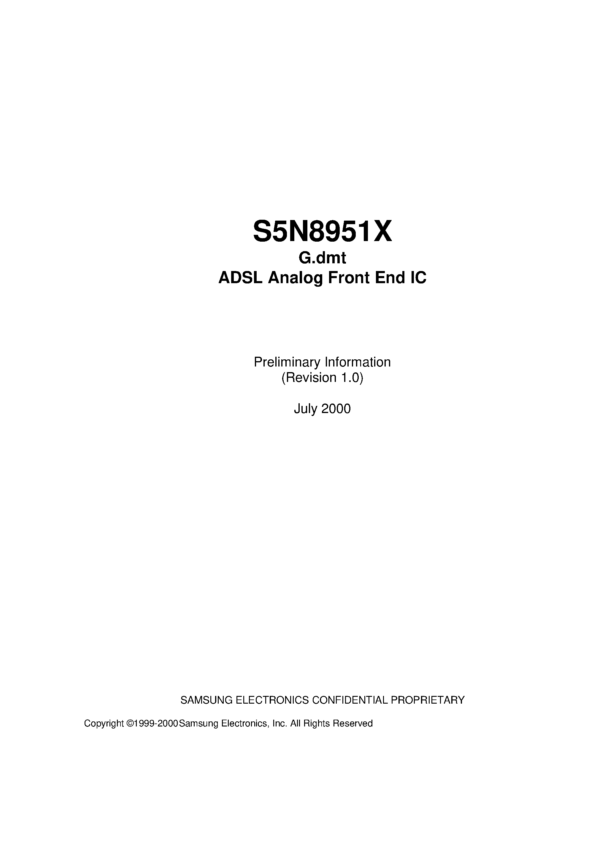 Datasheet S5N8951 - G.dmt ADSL Analog Front End IC page 1