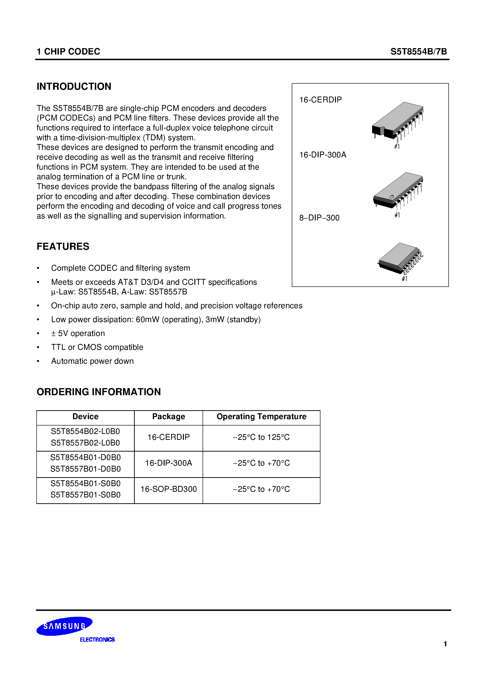Datasheet S5T8557B01-S0B0 - 1 CHIP CODEC page 1