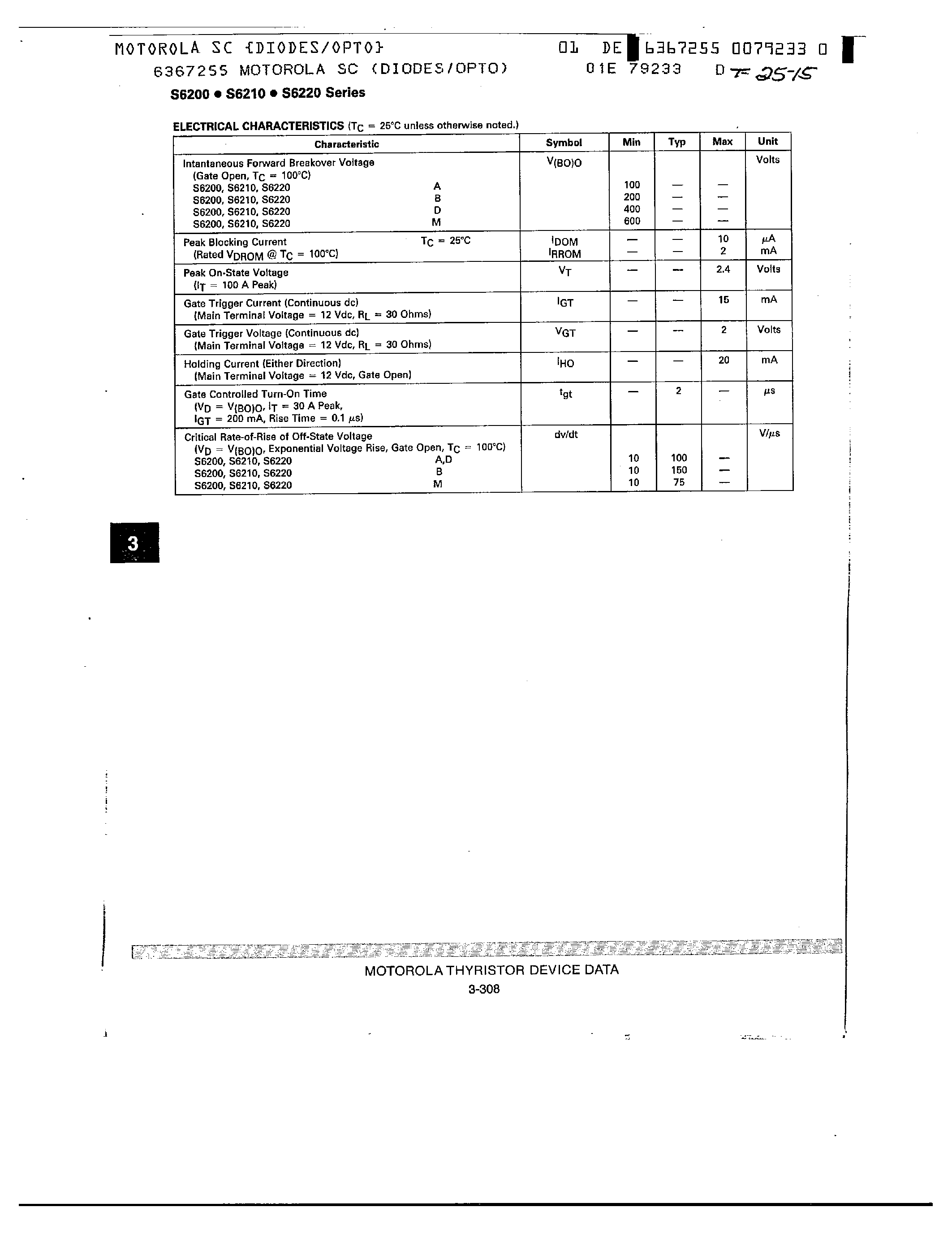 Datasheet S6210 page 2 Datasheet S6210 - THYRISTORS SILICON CONTROLLED RECTIFIERS page 2