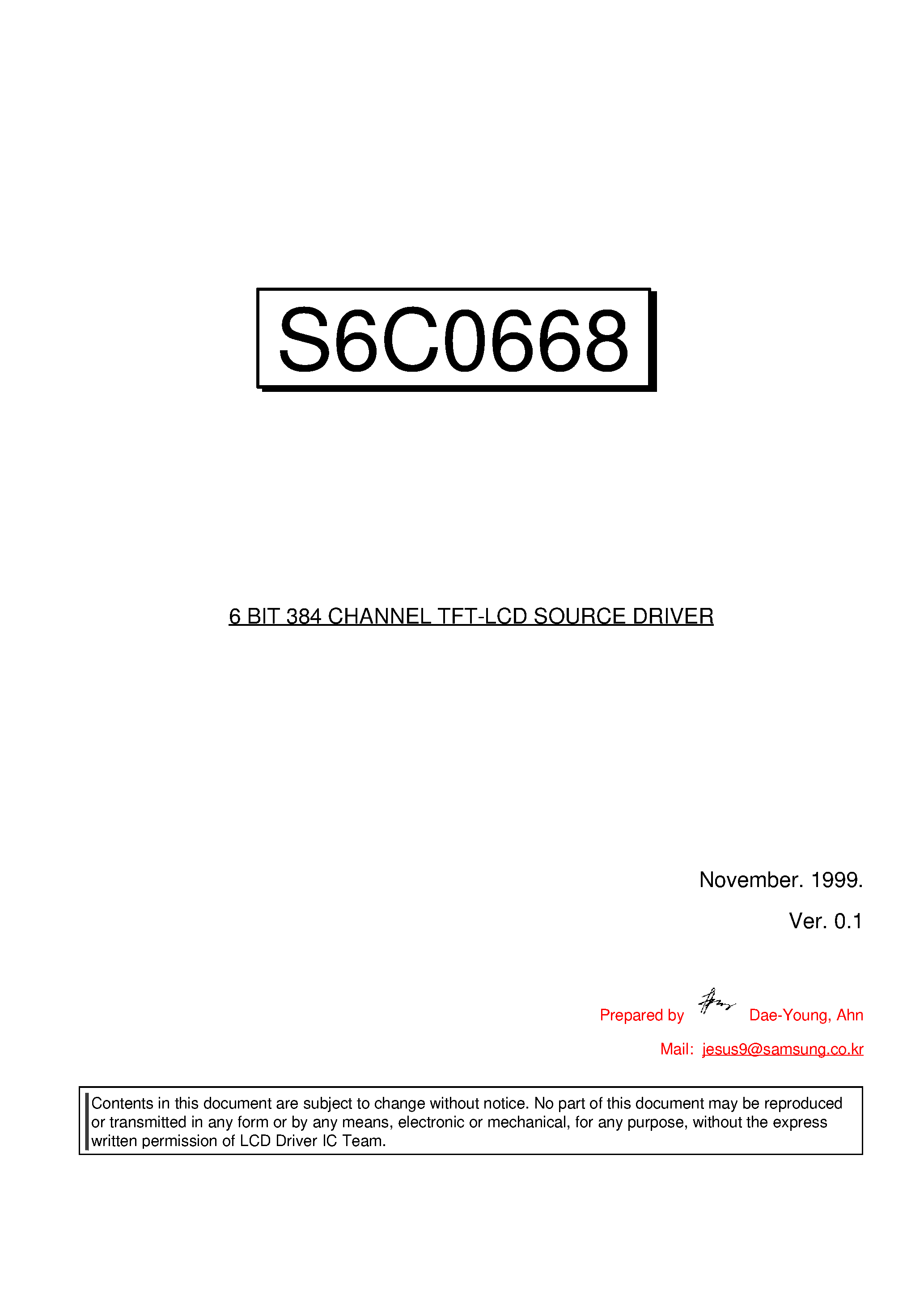 Datasheet S6C0668 - 6 BIT 384 CHANNEL TFT-LCD SOURCE DRIVER page 1