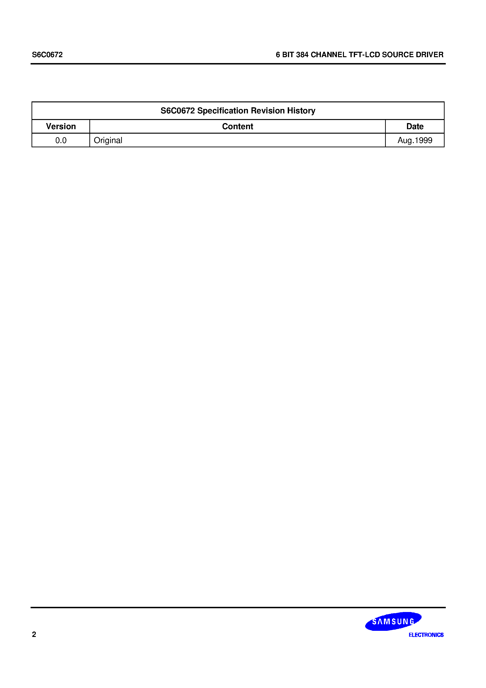 Datasheet S6C0672 - 6 BIT 384 CHANNEL TFT-LCD SOURCE DRIVER page 2
