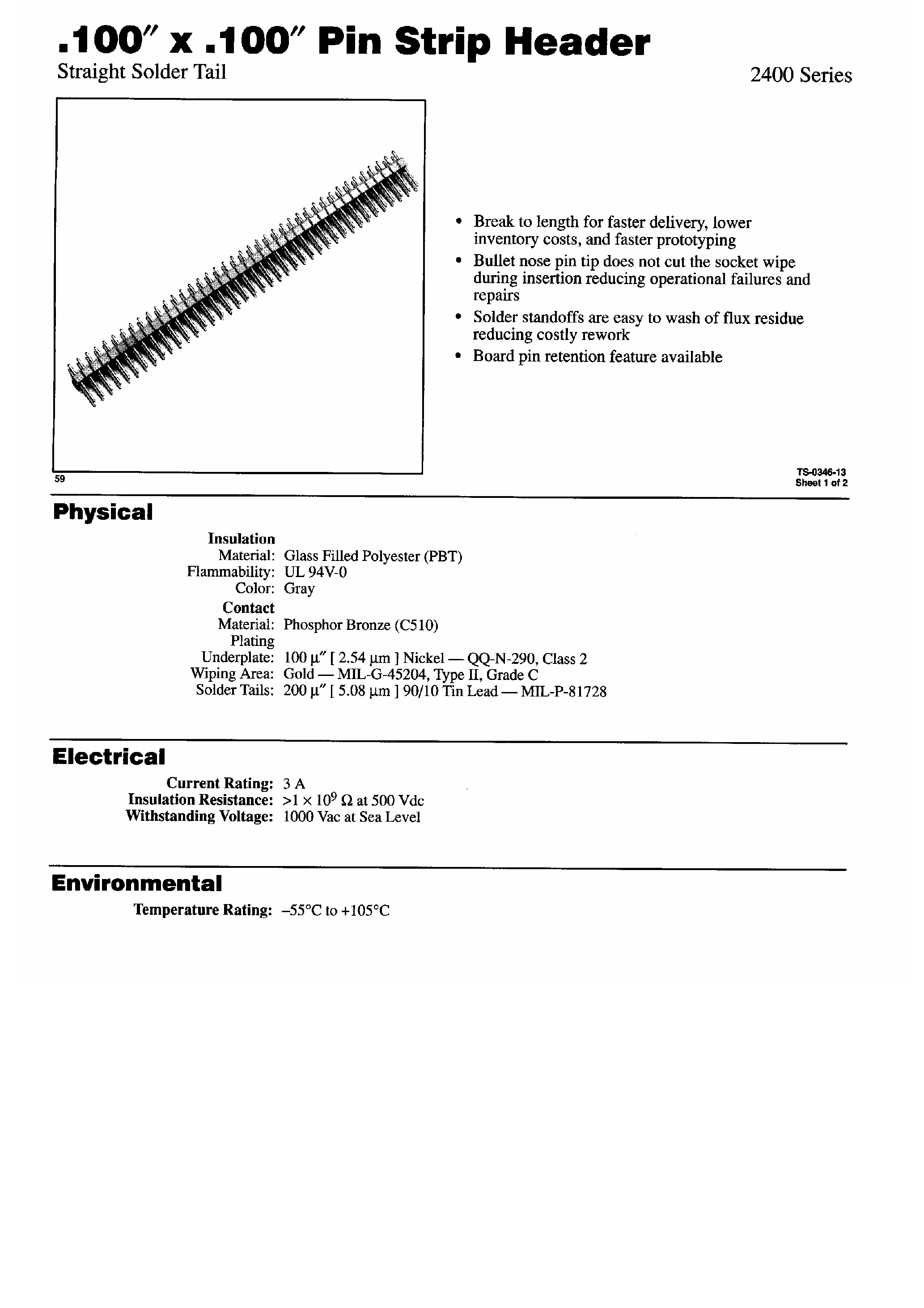 Datasheet 2400 - .100 x .100 Pin Strip Header page 1