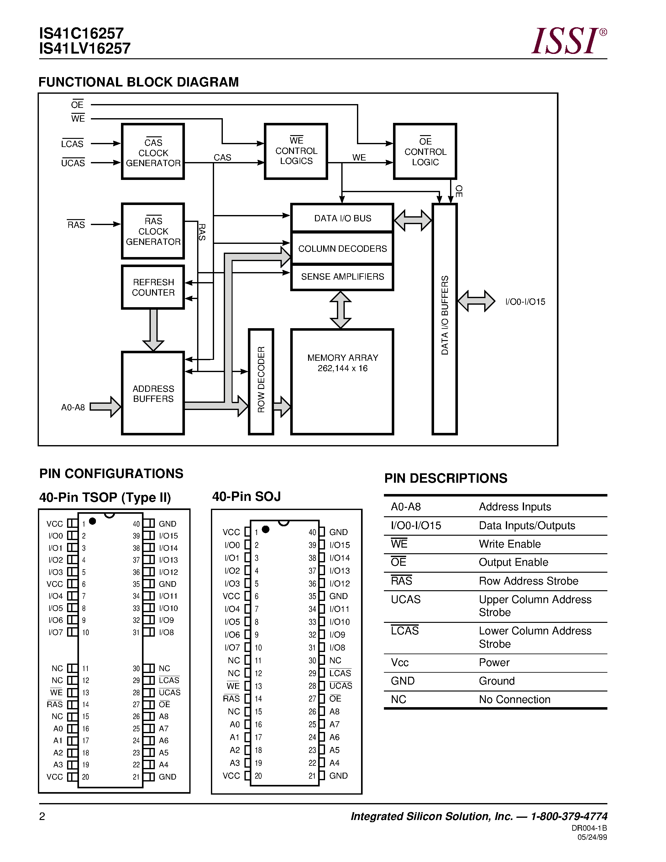 Даташит IS41LV16257-60T - 256K x 16 (4-MBIT) DYNAMIC RAM WITH FAST PAGE MODE страница 2