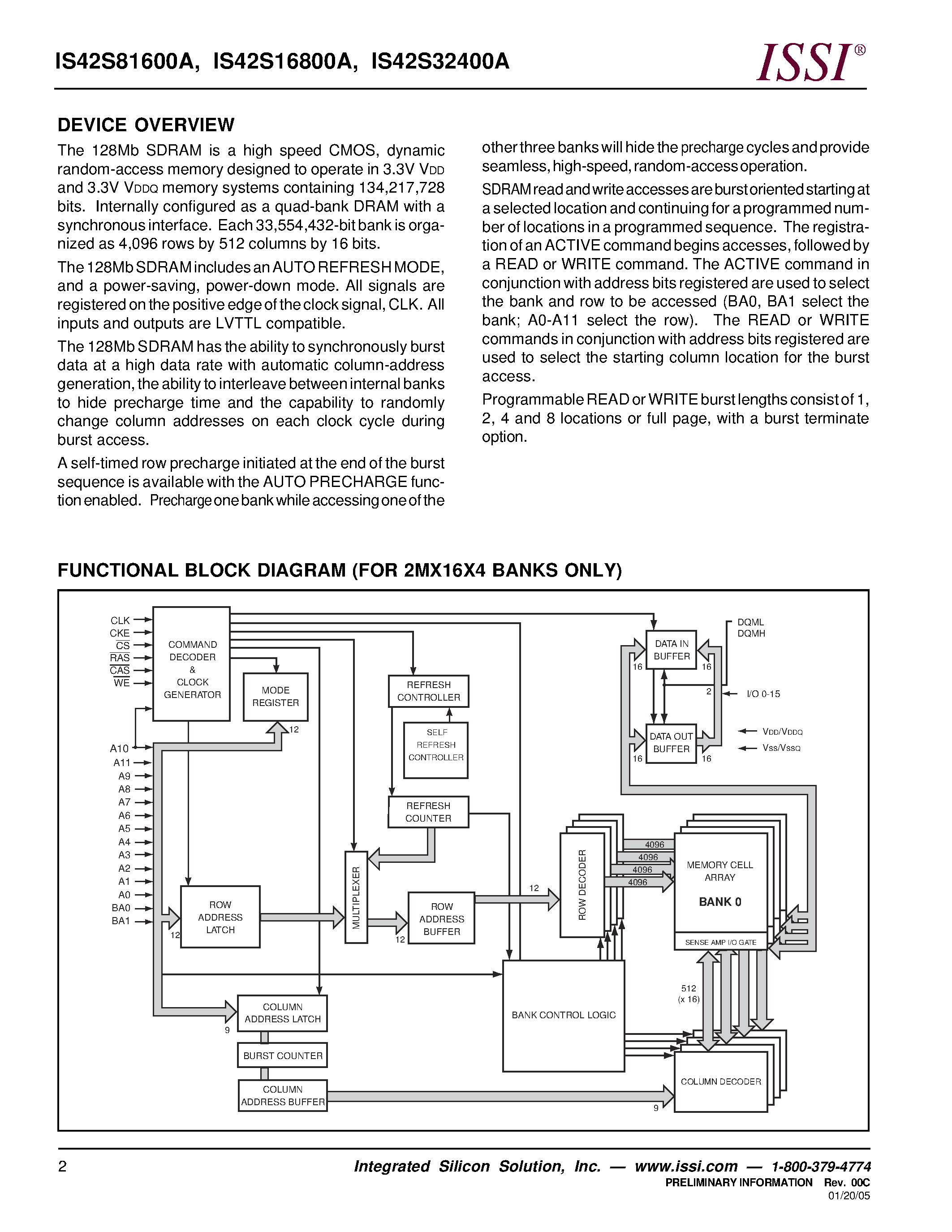 Datasheet IS42S81600A-7TL - 16Meg x 8/ 8Meg x16 & 4Meg x 32 128-MBIT SYNCHRONOUS DRAM page 2