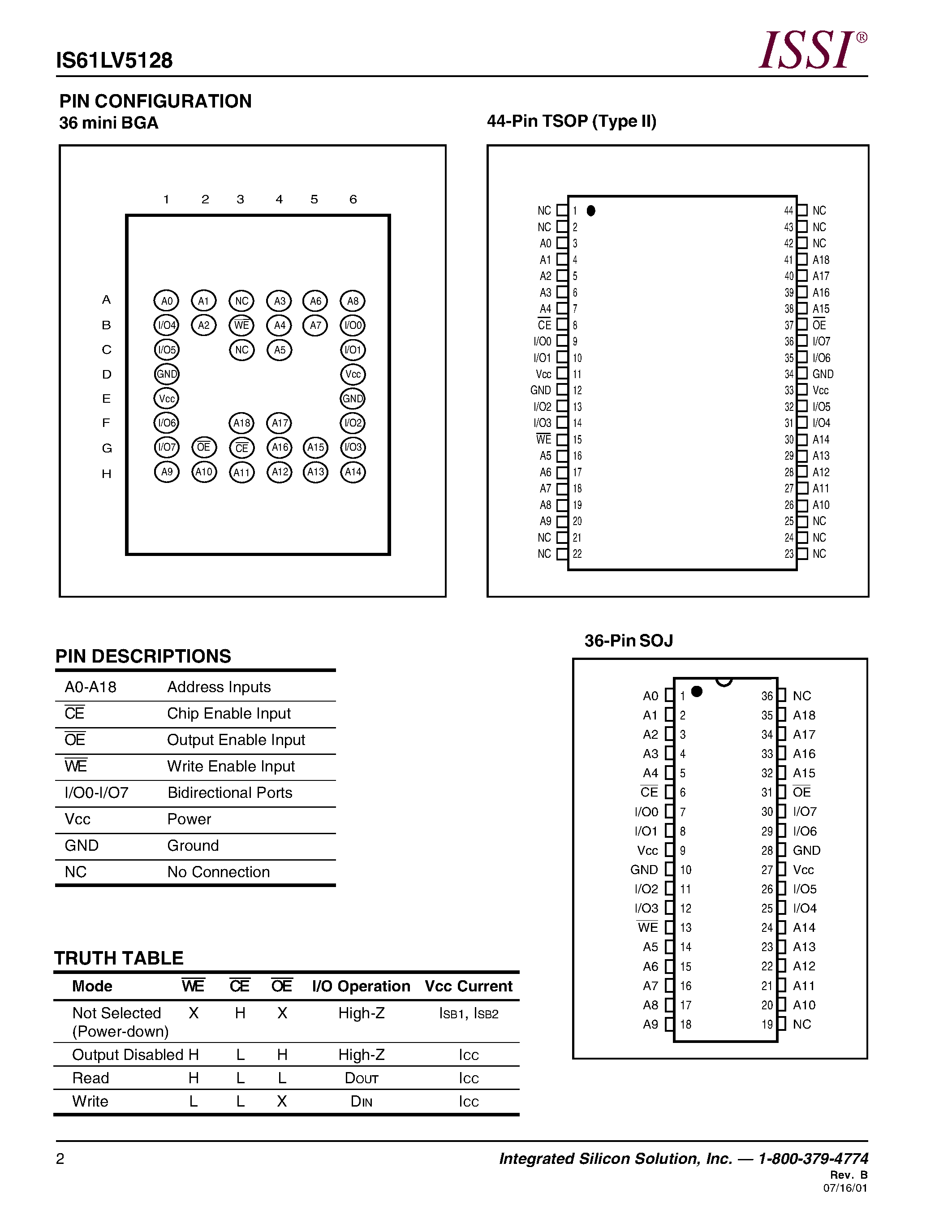 Даташит IS61LV5128-12KI - 512K x 8 HIGH-SPEED CMOS STATIC RAM страница 2