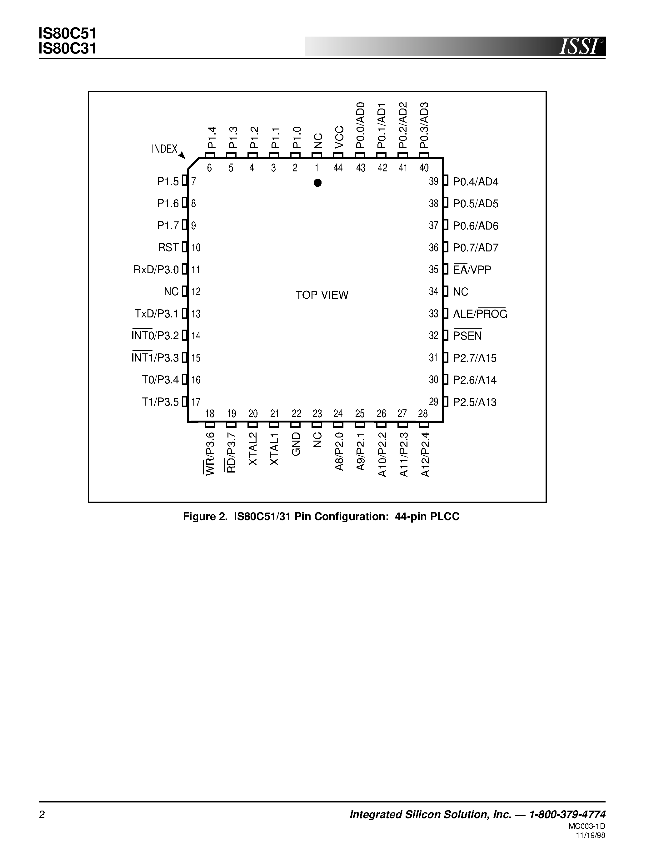 Datasheet IS80C31-40W - CMOS SINGLE CHIP 8-BIT MICROCONTROLLER page 2