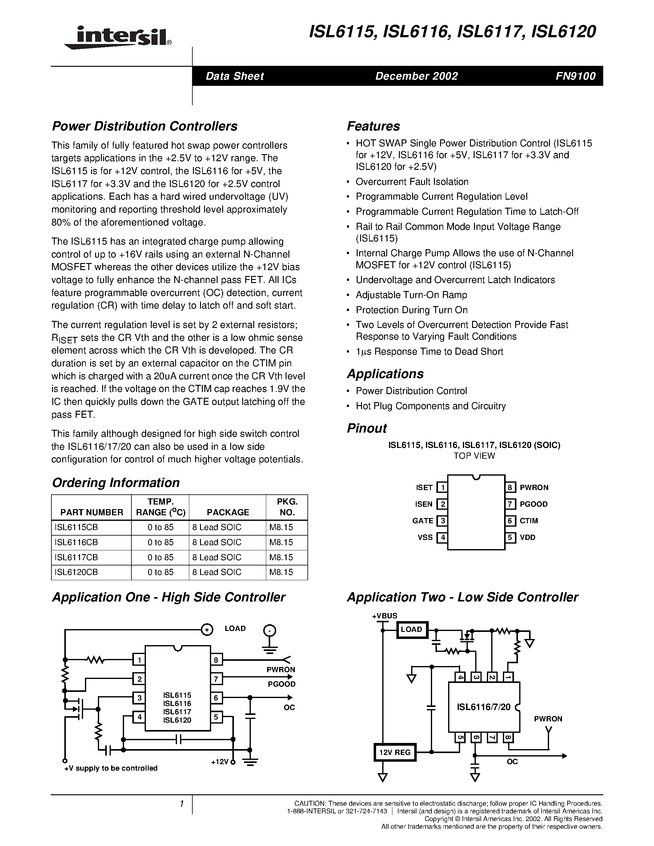Datasheet ISL6116 - Power Distribution Controllers page 1