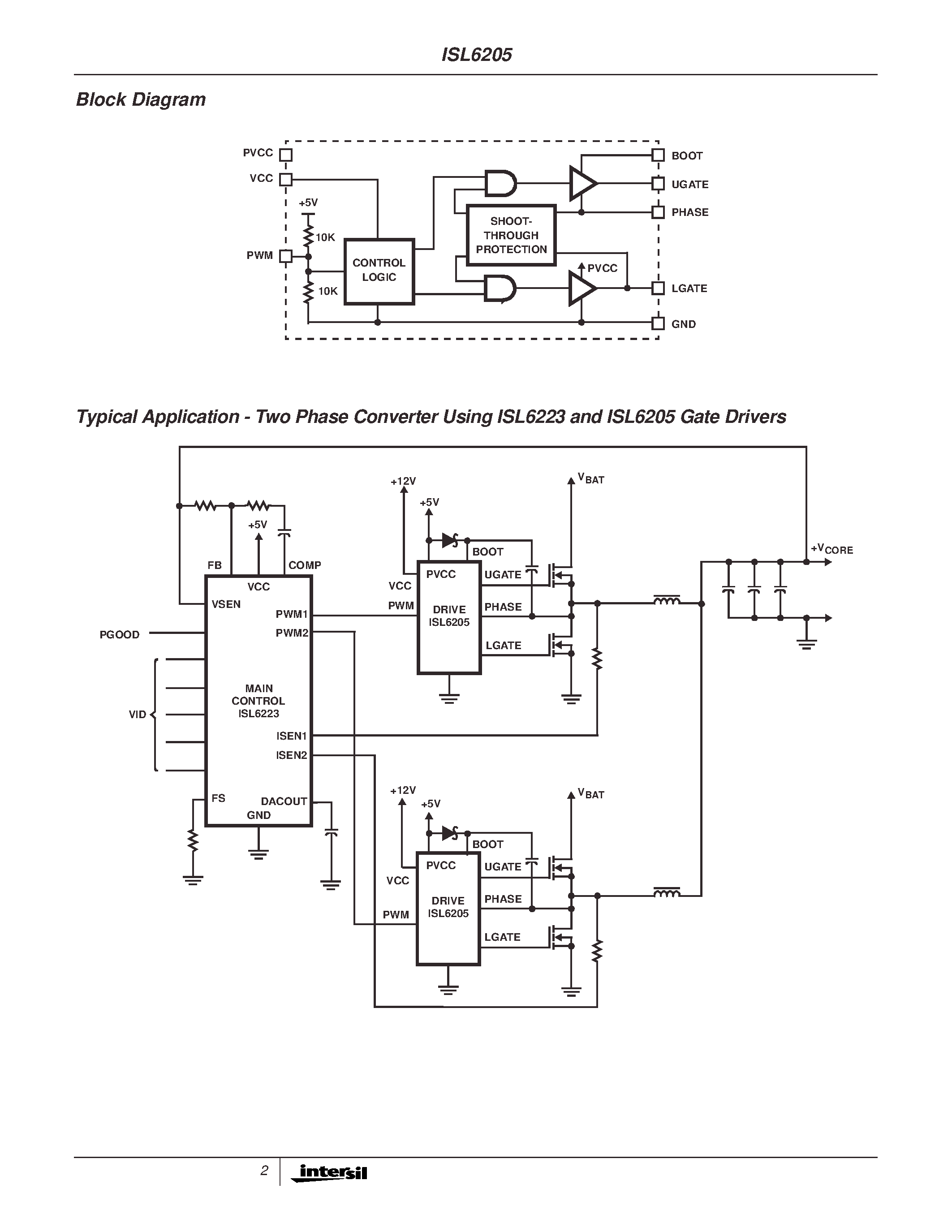 Datasheet ISL6205 page 2 Datasheet ISL6205 - High Voltage Synchronous Rectified Buck MOSFET Driver page 2