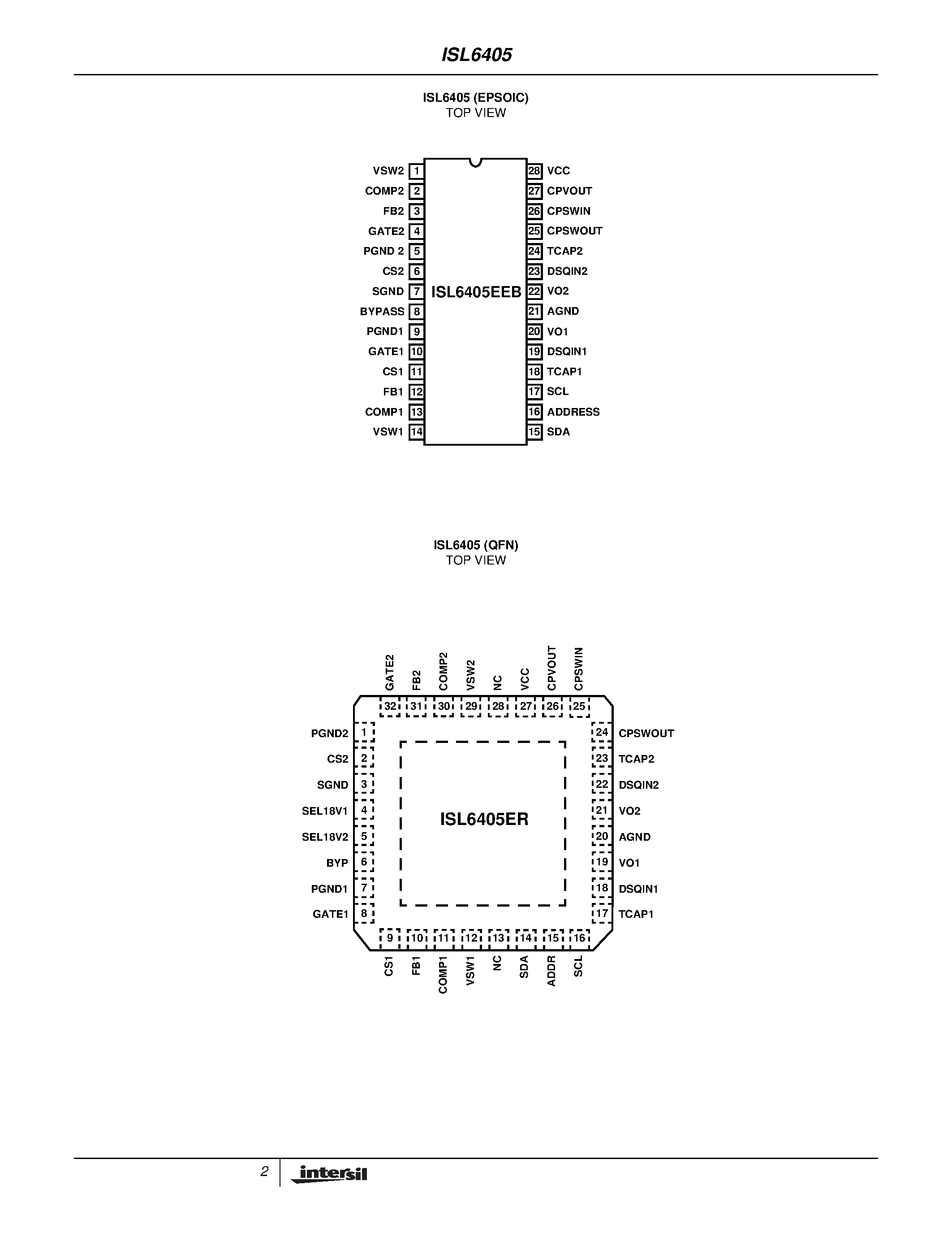 Datasheet ISL6405EEB - Dual Output LNB Supply and Control Voltage Regulator with I2C Interface for Advanced Satellite Set-top Box Designs page 2
