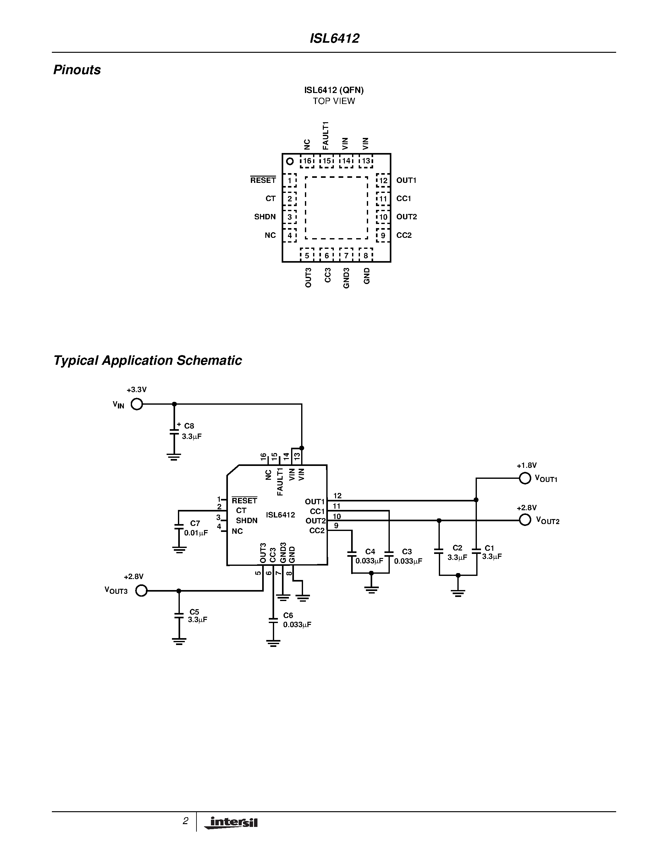 Datasheet ISL6412IR - Triple Output/ Low-Noise LDO Regulator with Integrated Reset Circuit page 2