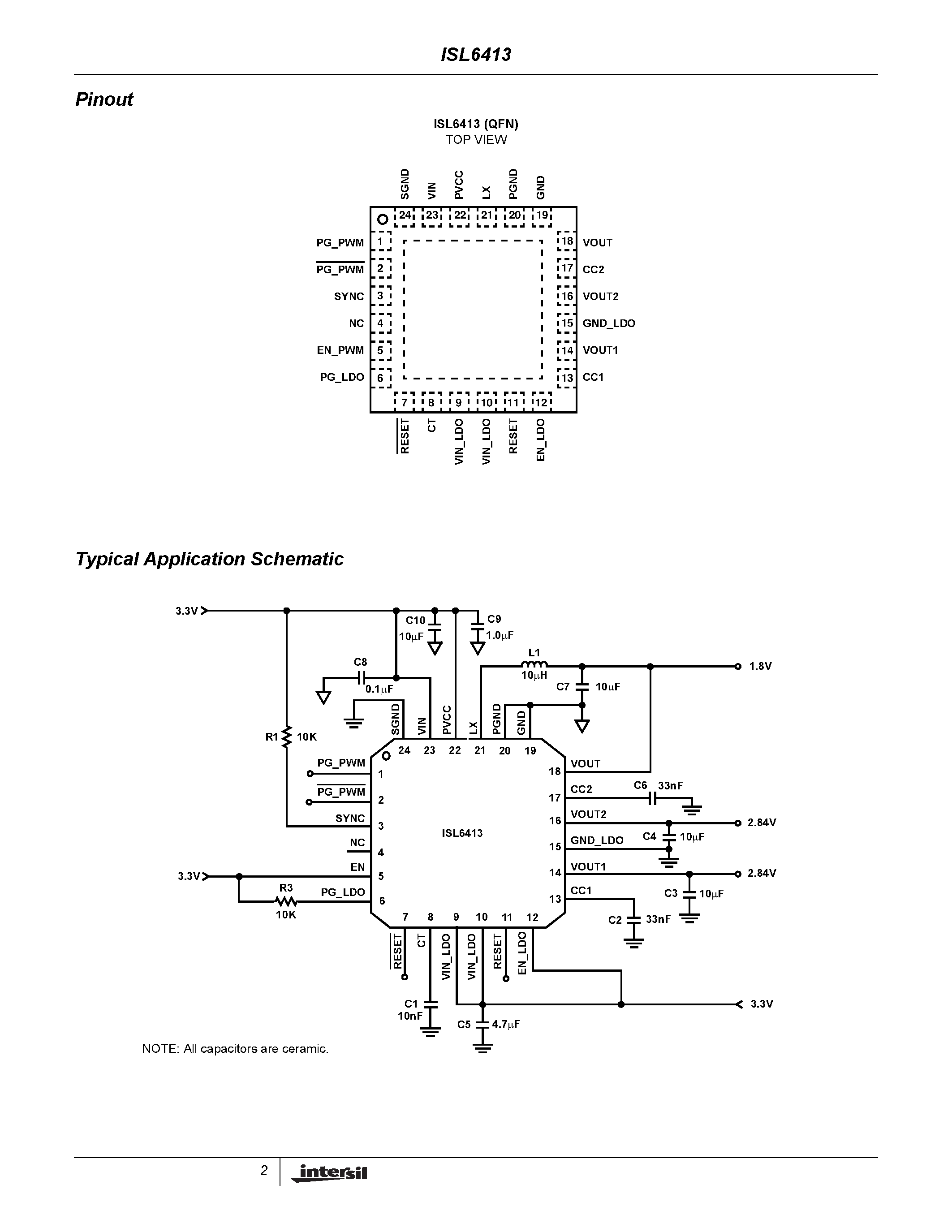 Datasheet ISL6413 - Triple Output Regulator with Single Synchronous Buck and Dual LDO page 2