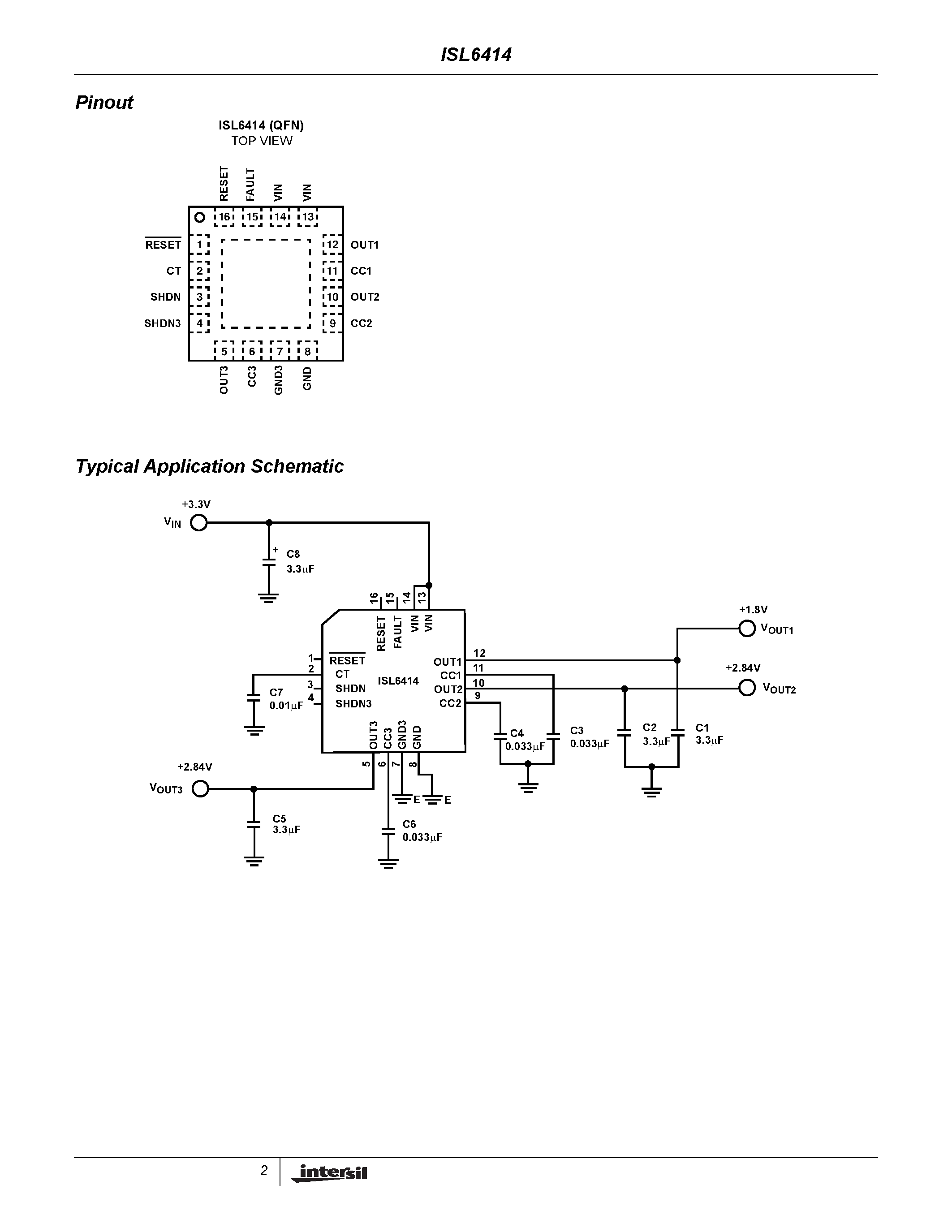 Datasheet ISL6414IR - Triple Output/ Low-Noise LDO Regulator with Integrated Reset Circuit page 2