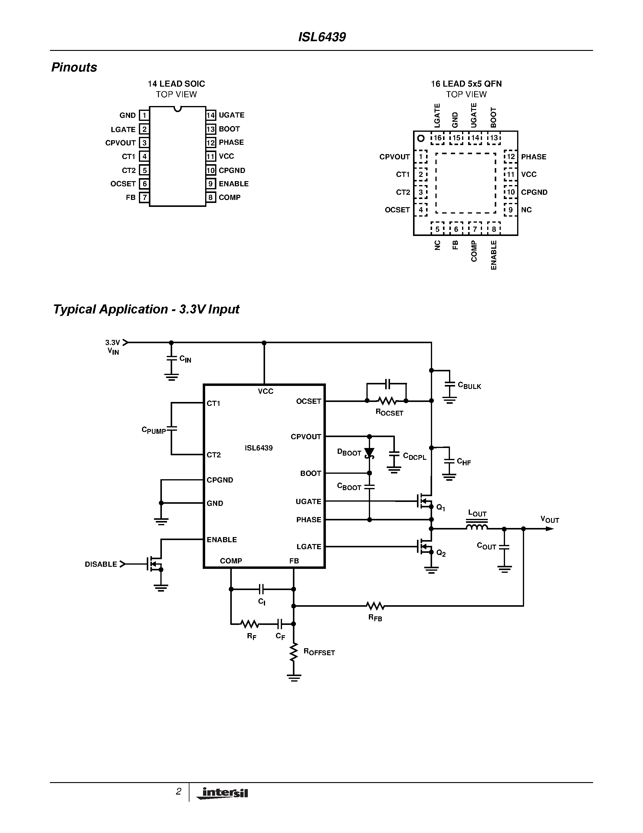 Datasheet ISL6439ACB page 2 Datasheet ISL6439ACB - Single Sync Buck PWM Controller for Broadband Gateway Applications page 2