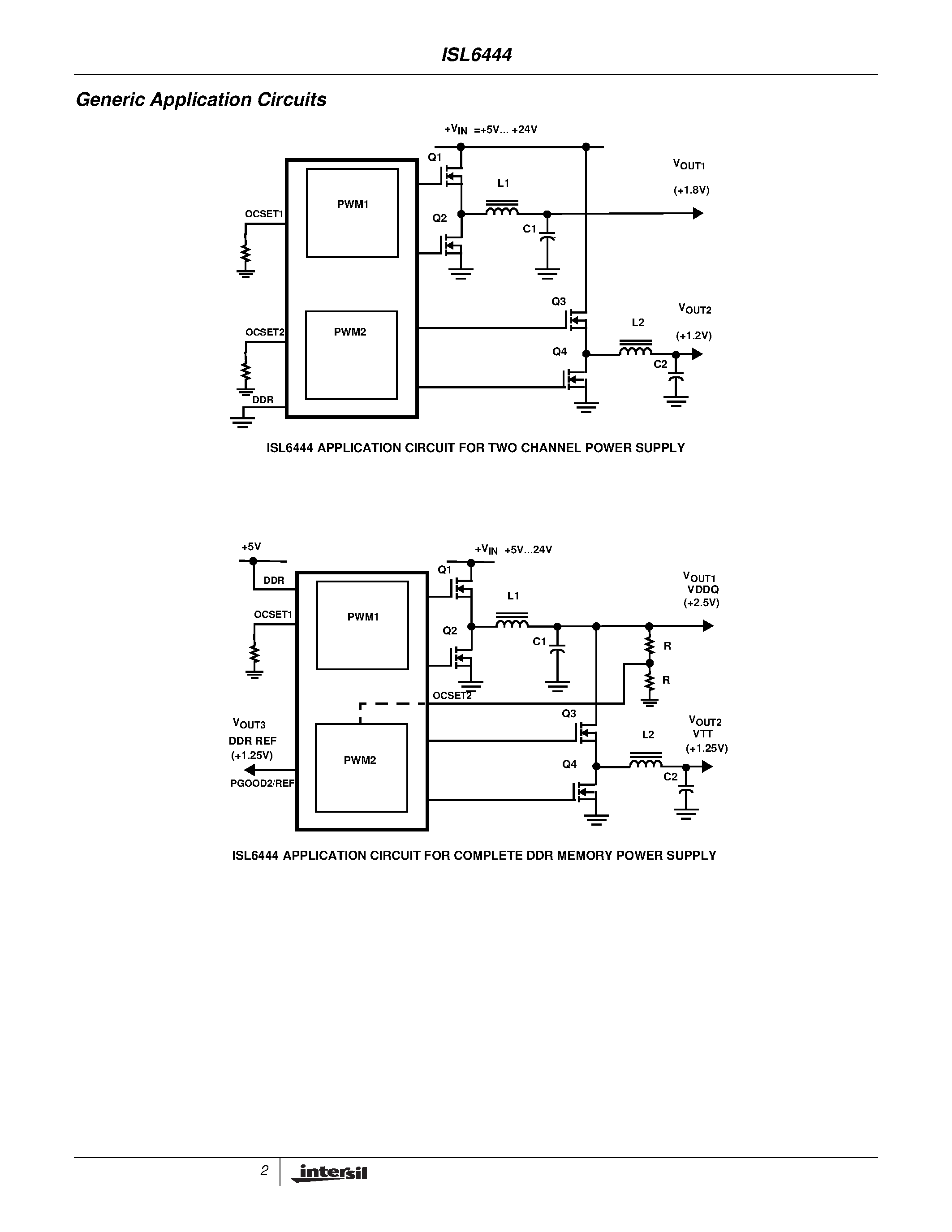 Datasheet ISL6444CA-T page 2 Datasheet ISL6444CA-T - Dual PWM Controller with DDR Memory Option for Gateway Applications page 2
