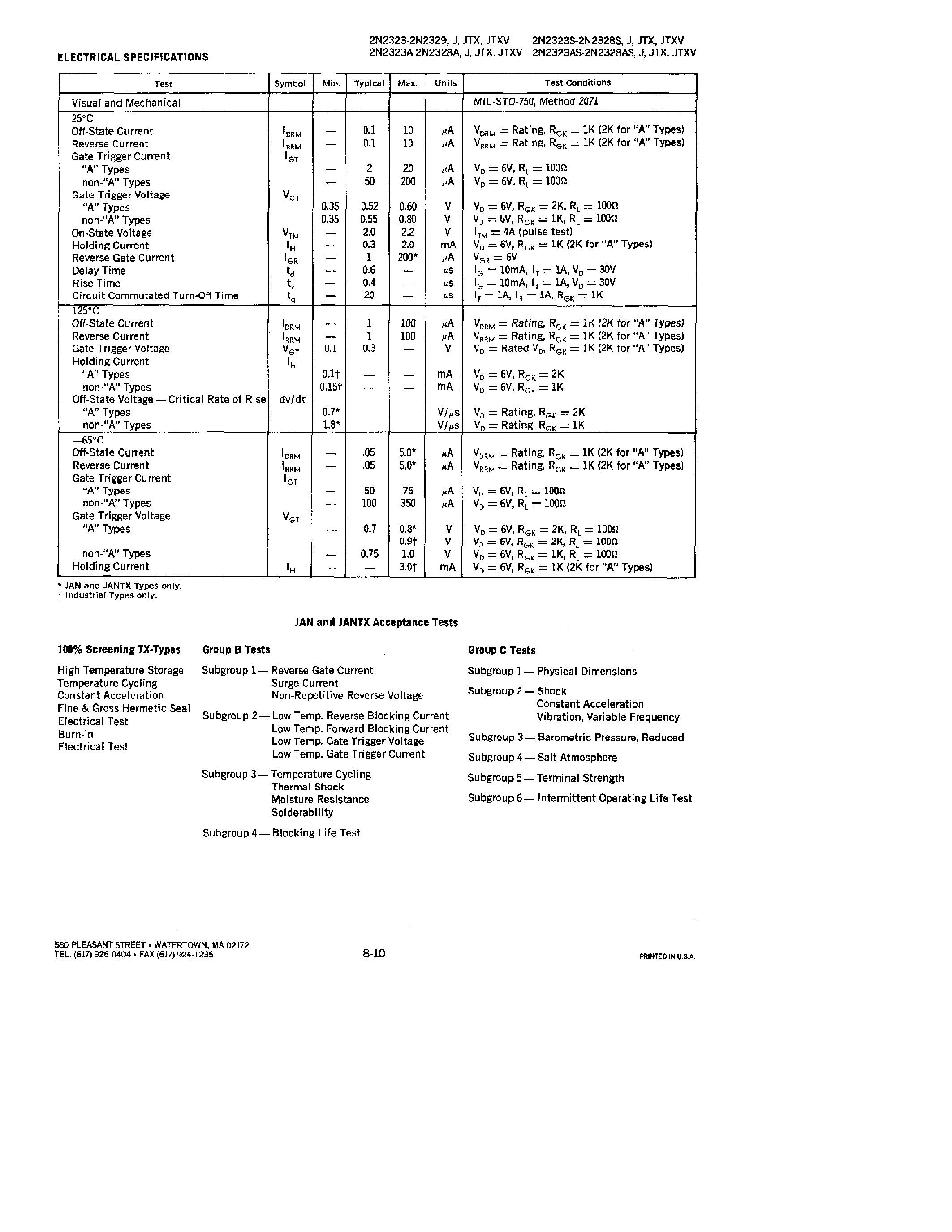 Datasheet JANTX2N2323AS page 2 Datasheet JANTX2N2323AS - SCRs 1.6 Amp/ Planear page 2