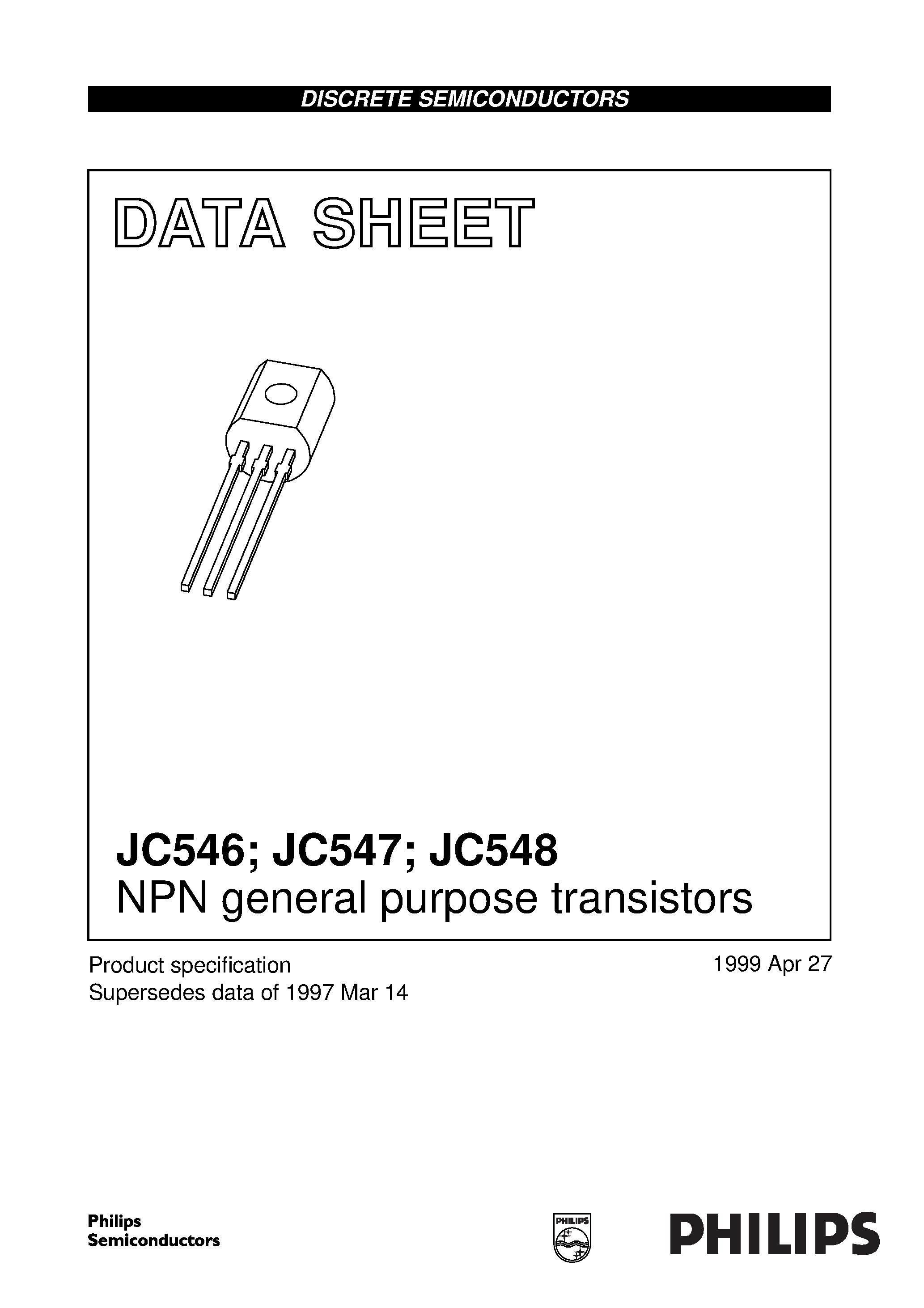 Даташит на микросхему JC548 страница 1 Даташит JC548 - NPN general purpose transistors страница 1