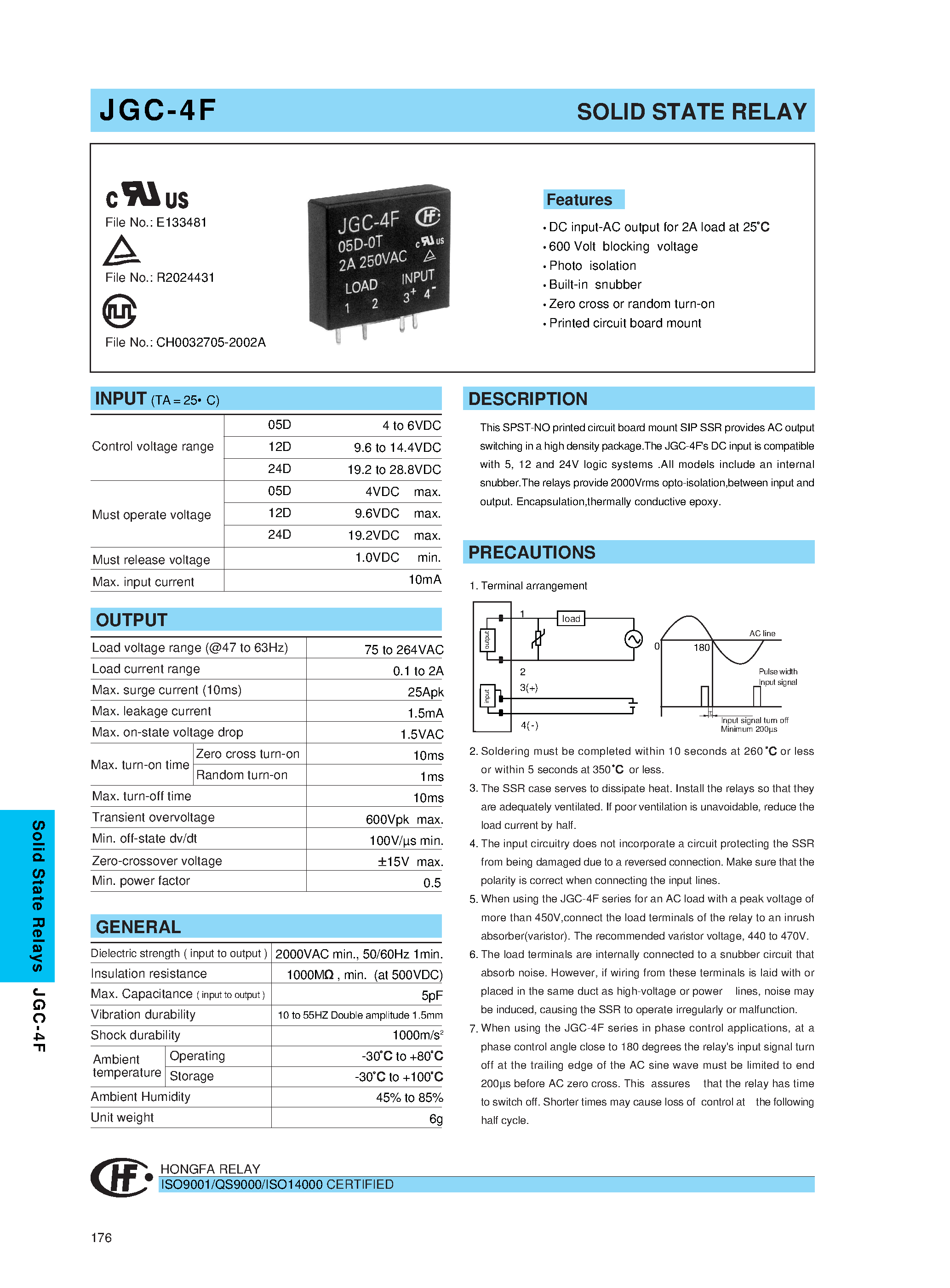Даташит JGC-4F - SOLID STATE RELAY страница 1