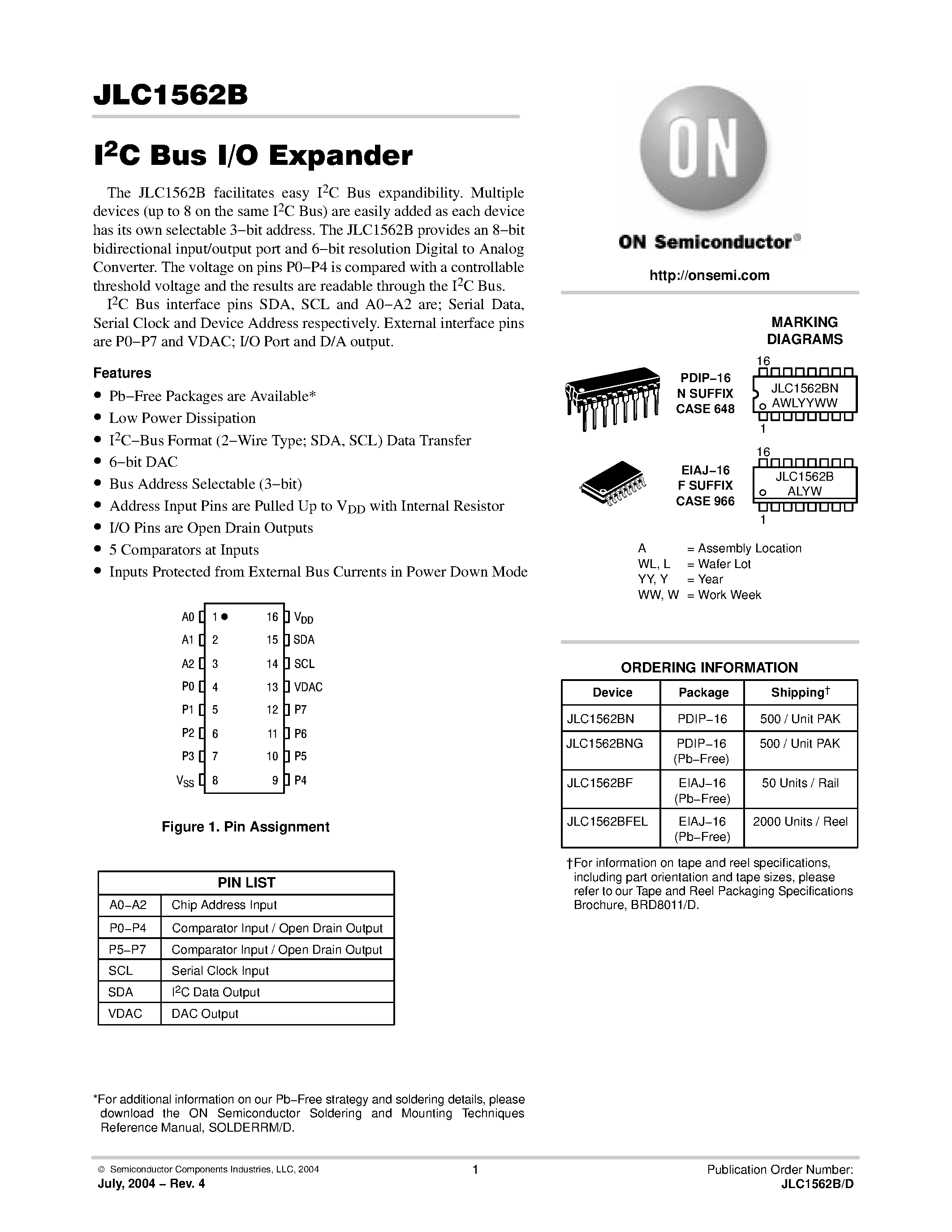 Datasheet JLC1562BN - I2C Bus I/O Expander page 1