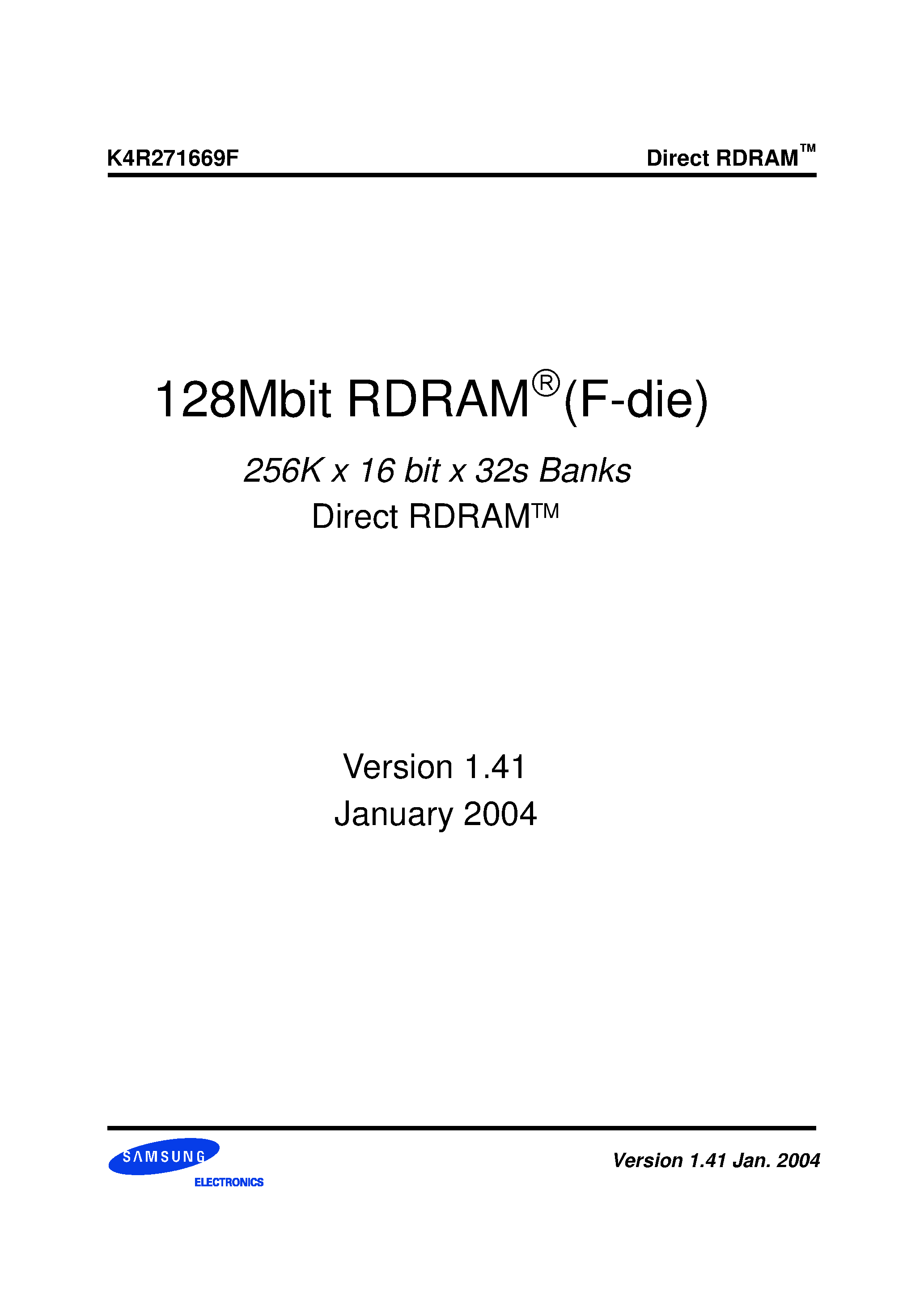 Datasheet K4R271669F - 128Mbit RDRAM(F-die) page 1