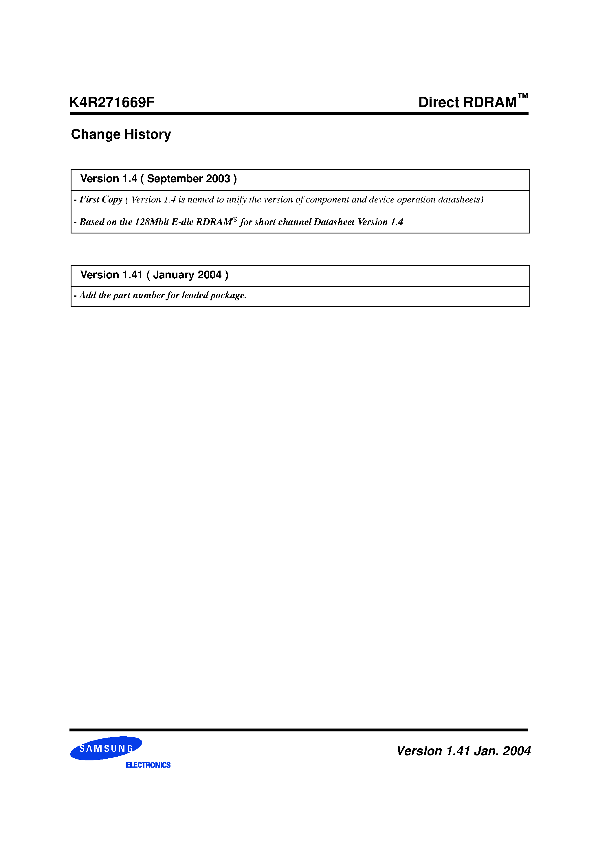 Даташит K4R271669F - 128Mbit RDRAM(F-die) страница 2