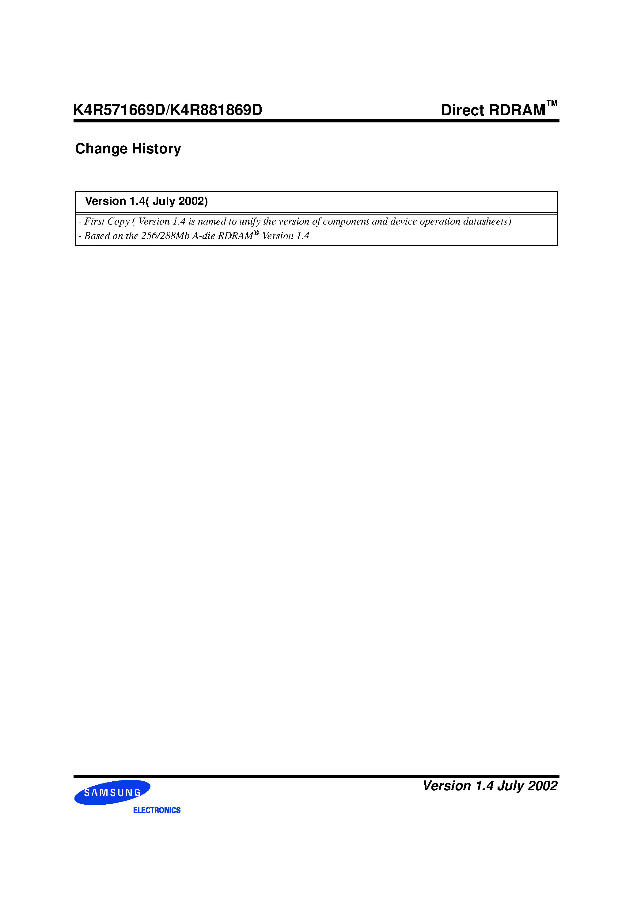 Даташит K4R881869D - 256/288Mbit RDRAM(D-die) страница 2