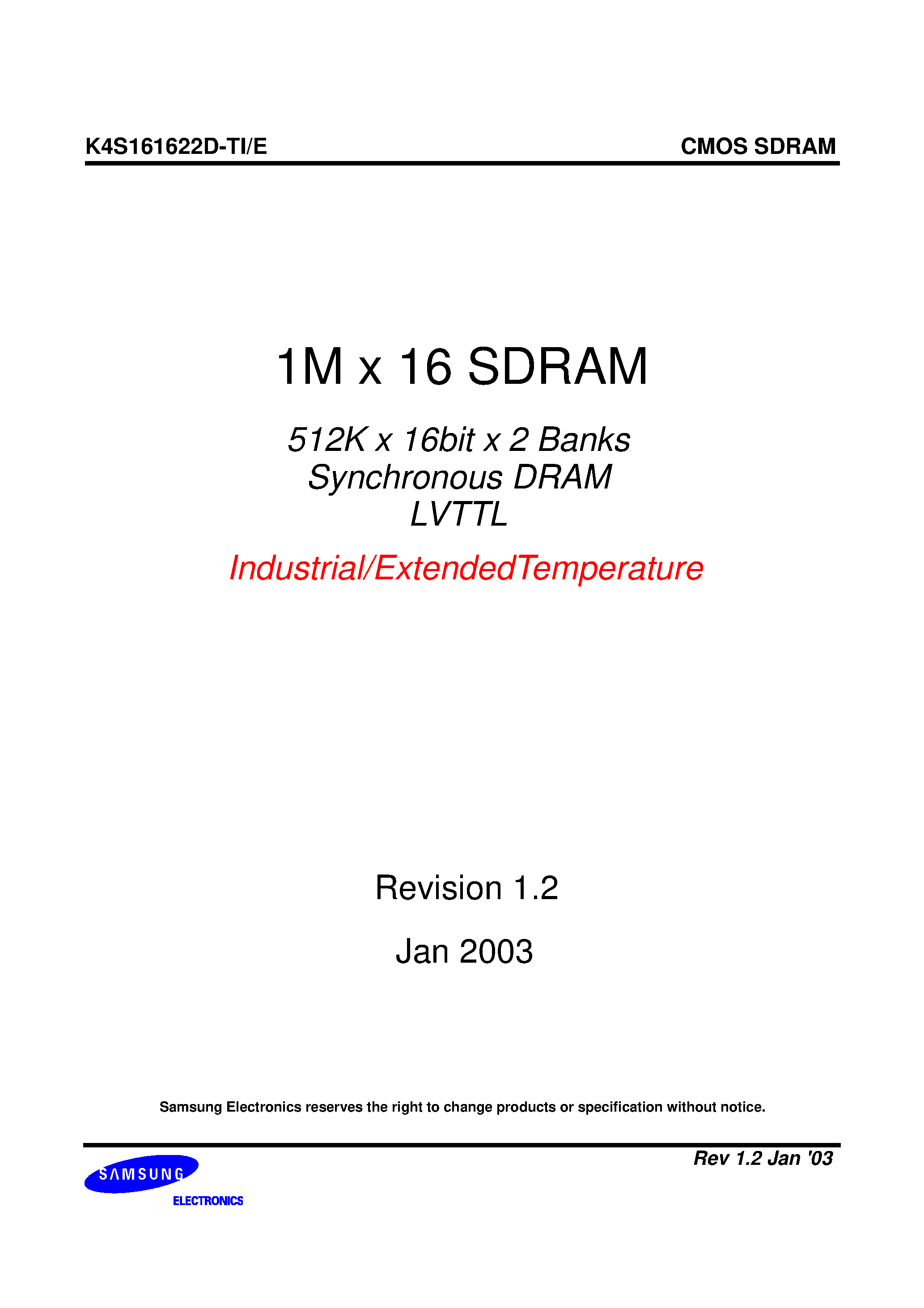 Даташит K4S161622D-TI/E50 - 1M x 16 SDRAM страница 1