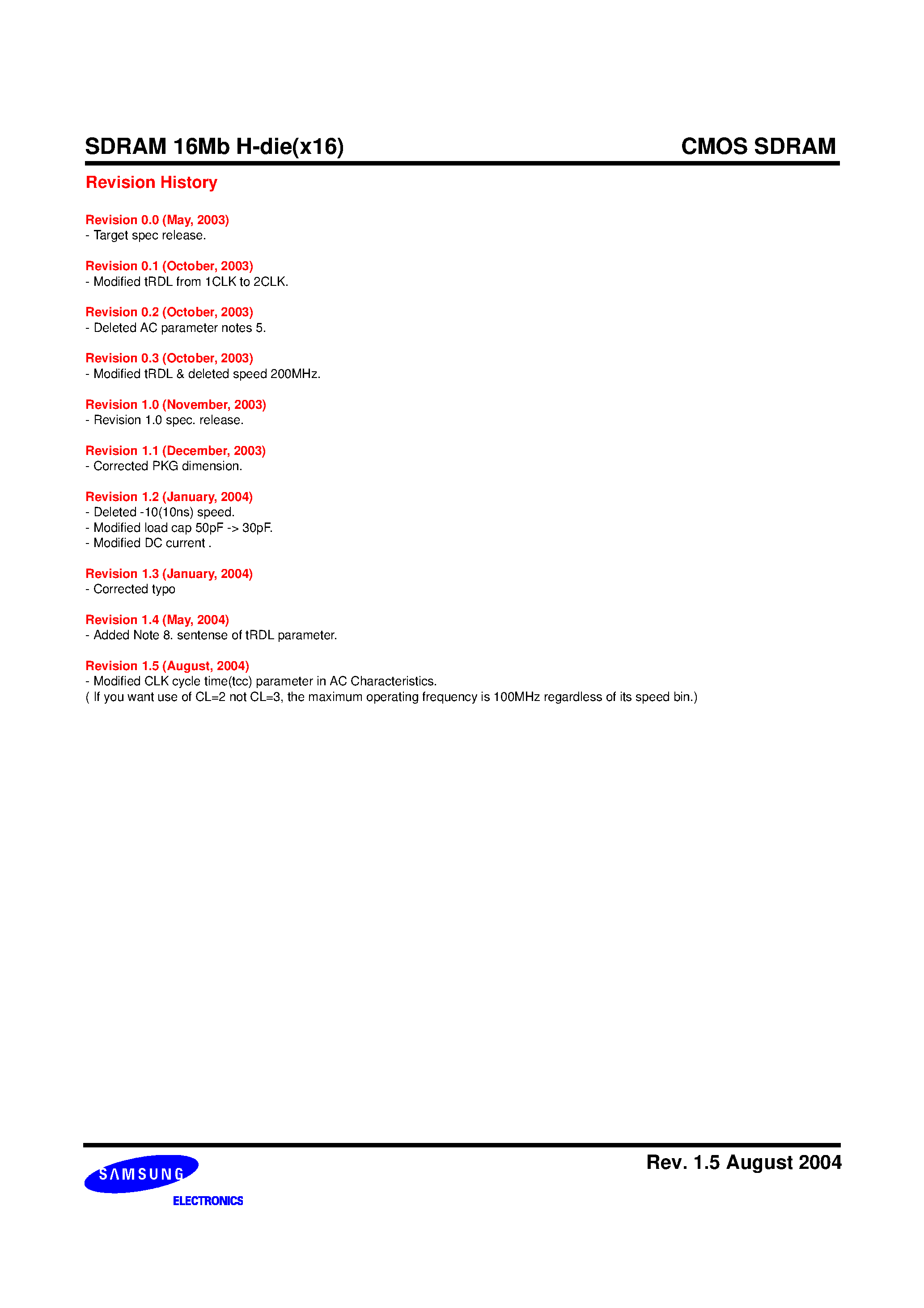 Datasheet K4S161622H page 2 Datasheet K4S161622H - 16Mb H-die SDRAM Specification page 2