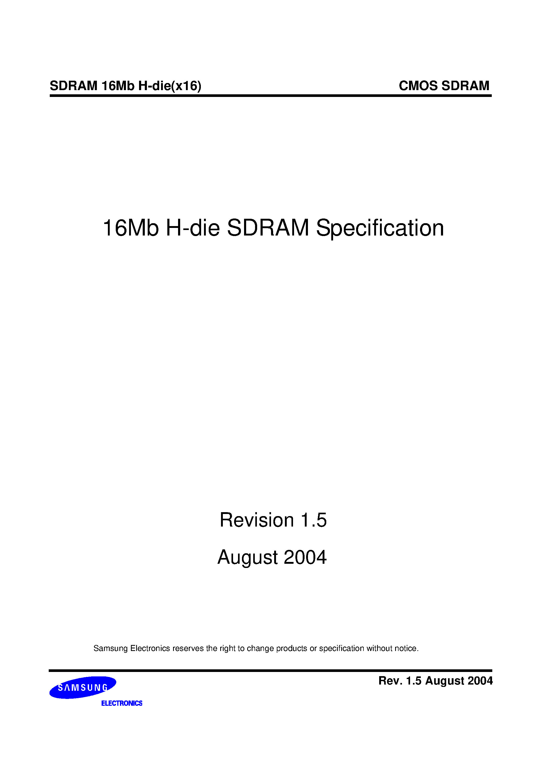 Datasheet K4S161622H-TC60 page 1 Datasheet K4S161622H-TC60 - 16Mb H-die SDRAM Specification page 1